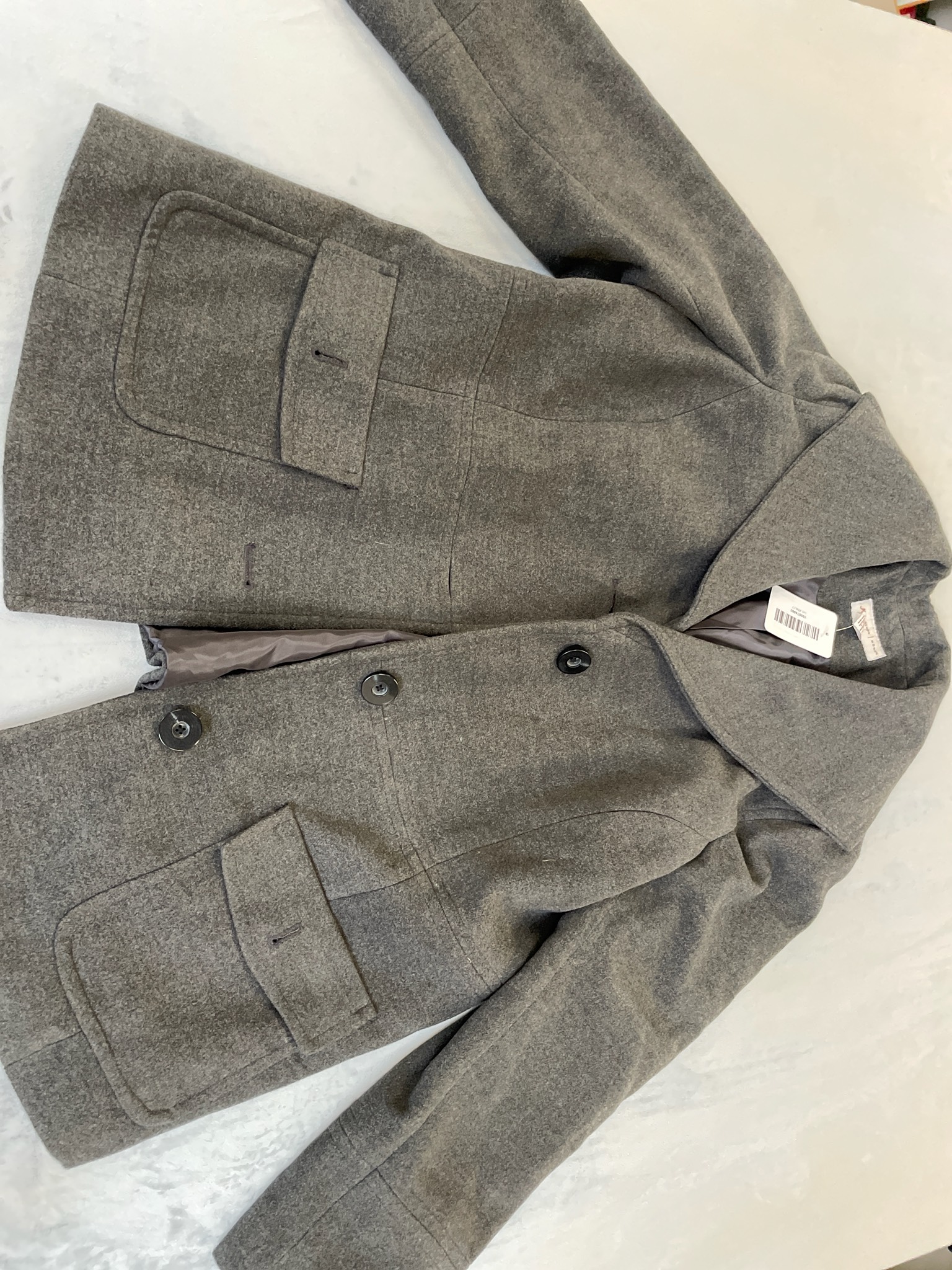 JM Collection Grey Polyester-Blend Coat Size 1X