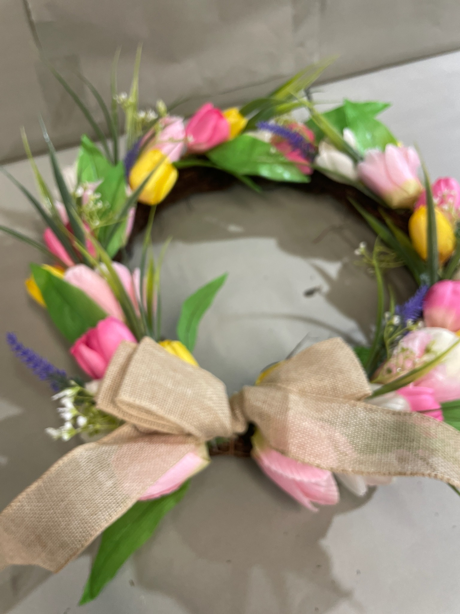 Pink Yellow Grapevine Wreath