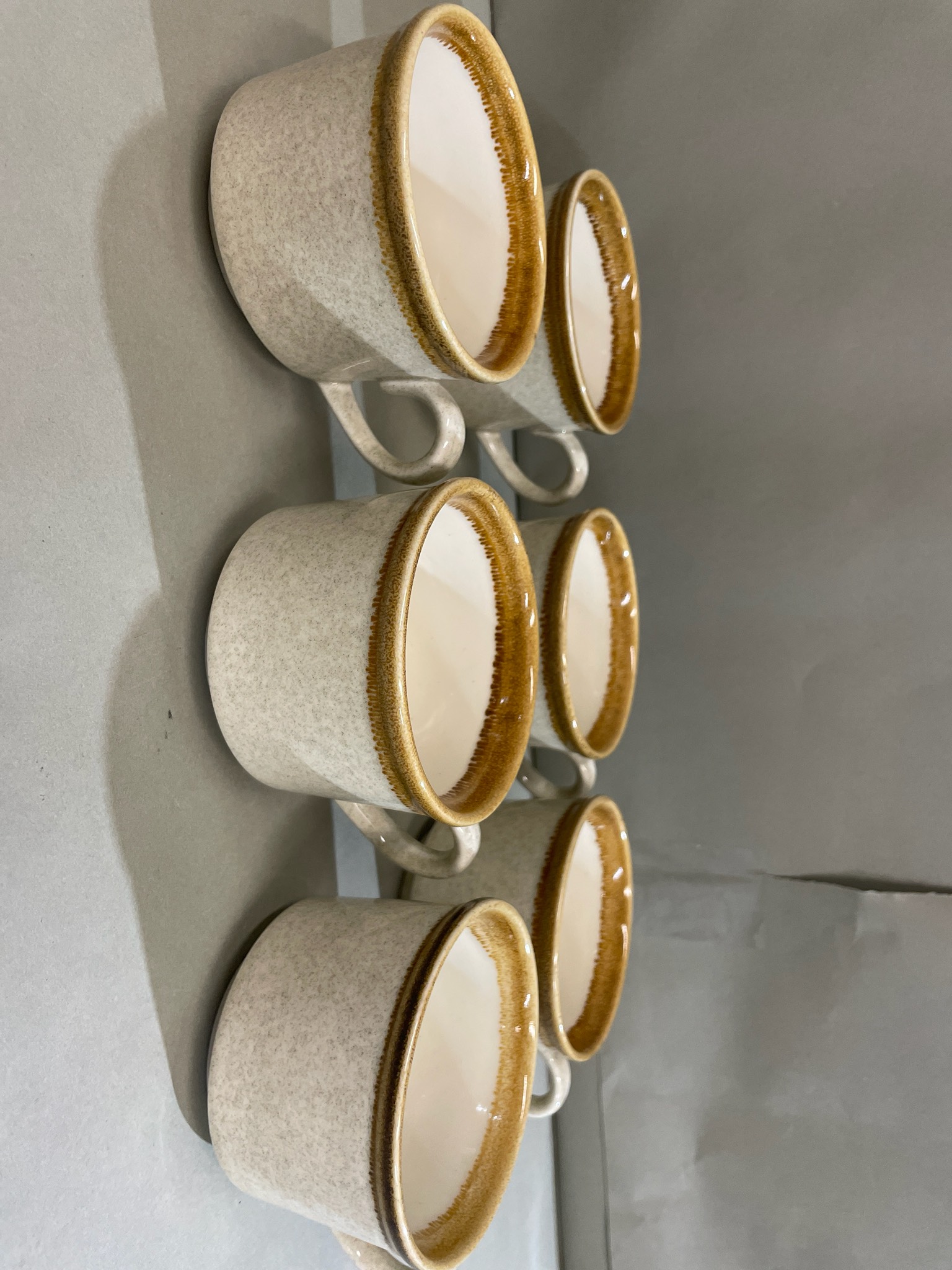 (6) Vintage Mikasa Beige Speckled 6-Piece Mug Set