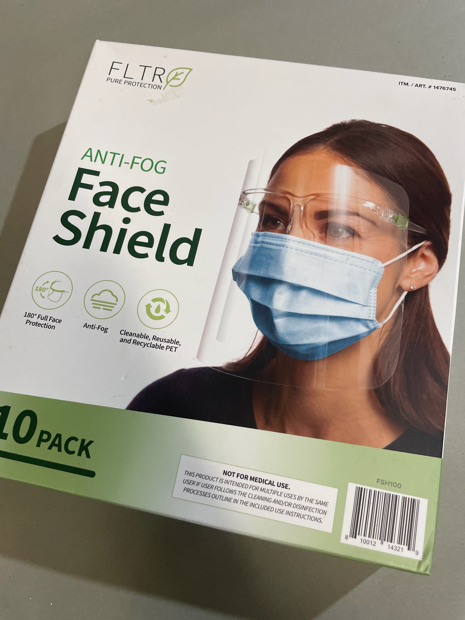 FLTR Clear PET Anti-Fog Face Shield Size 10 Pack
