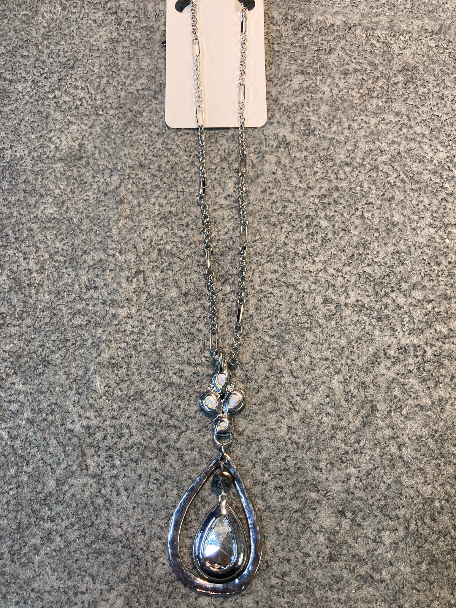 Silver Tone Layered Teardrop Pendant Necklace