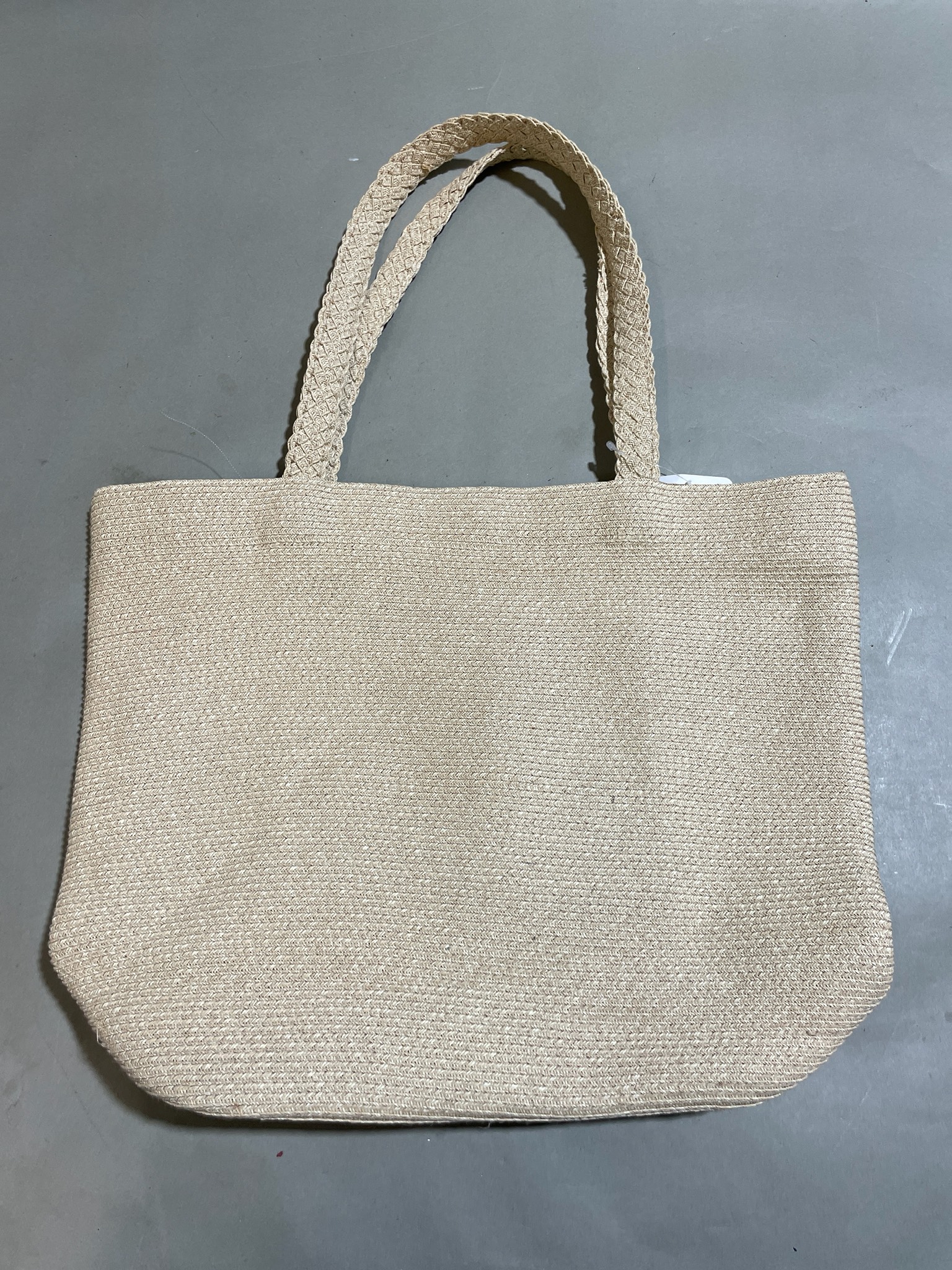 Beige Woven Straw Tote