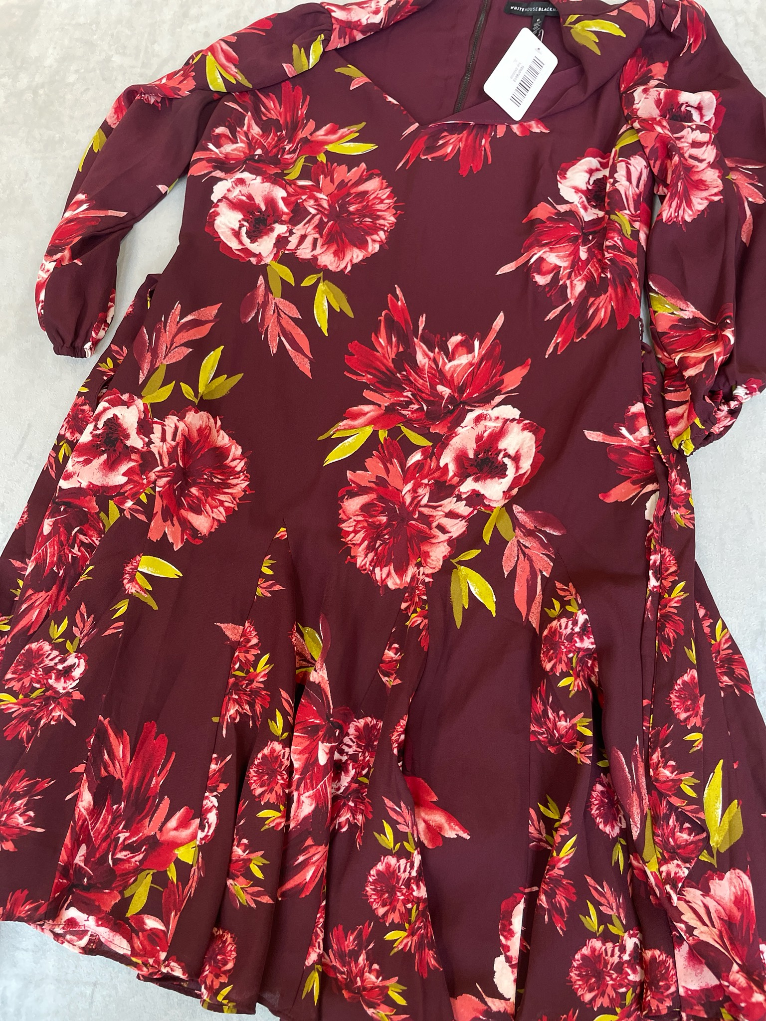 White House Black Market Burgundy Floral Woven Dress Size Size 6