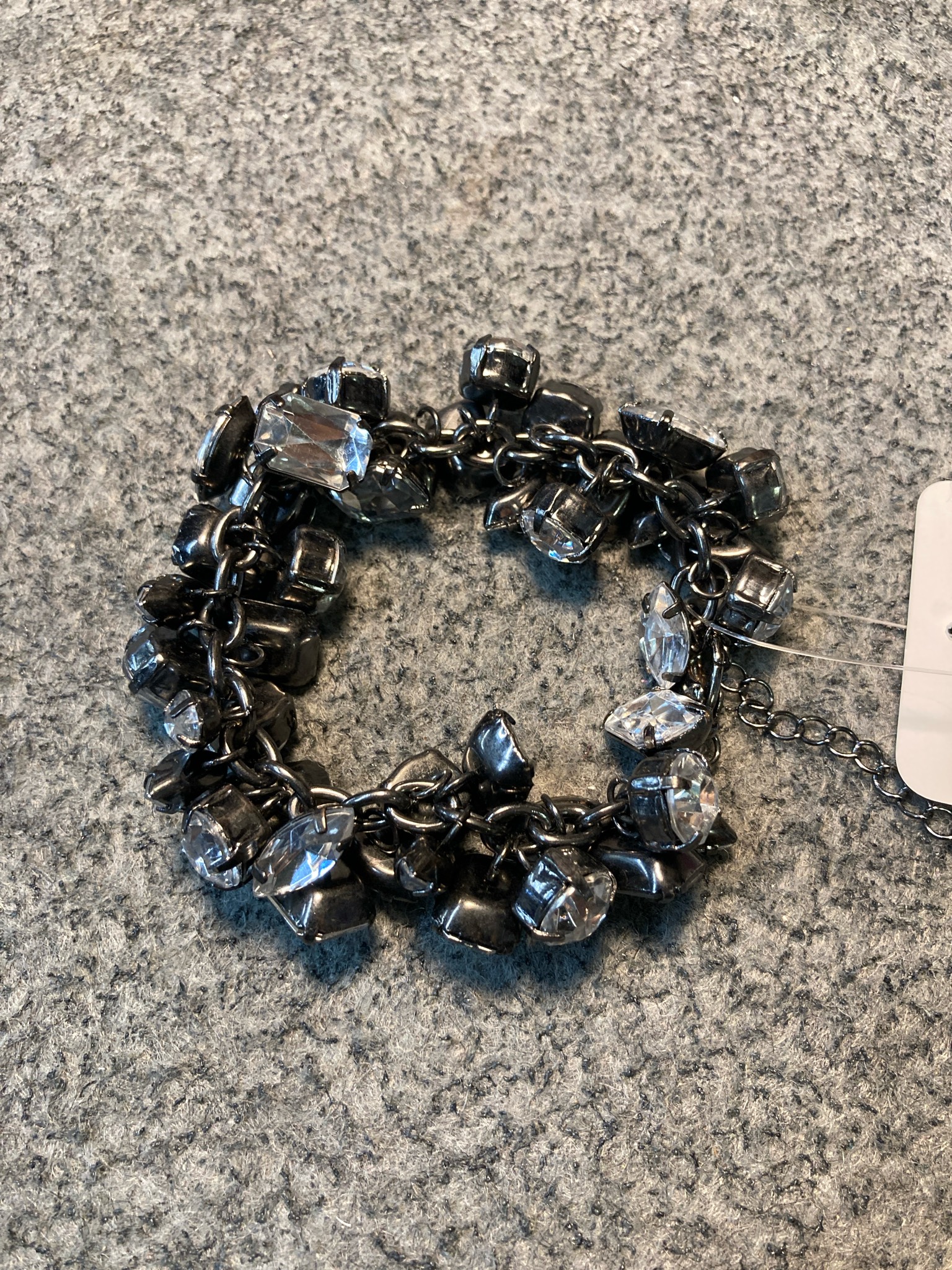 Gunmetal Clustered Rhinestone Bracelet Size Adjustable