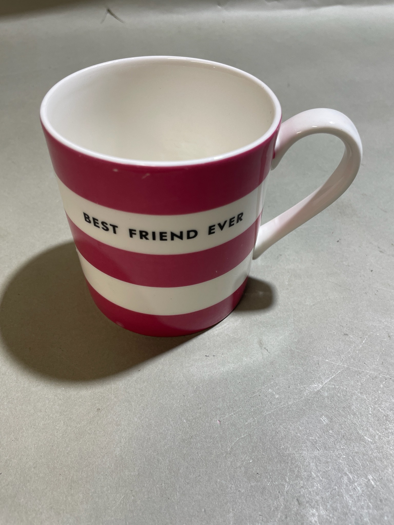 Pink and White Striped Ceramic Mug