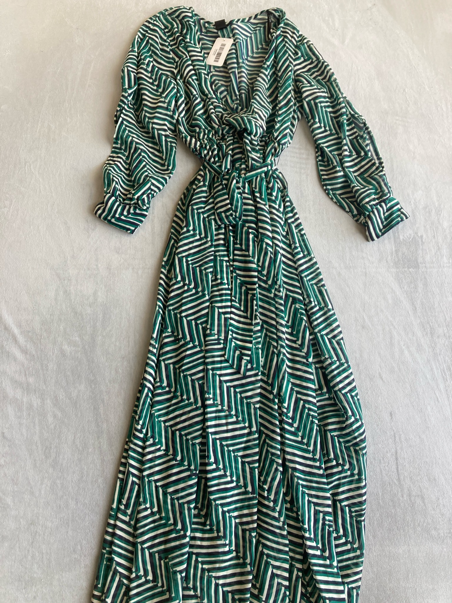 Kate and Lily Green Navy White Geometric Stripe Lightweight Woven Dress Size Size 8