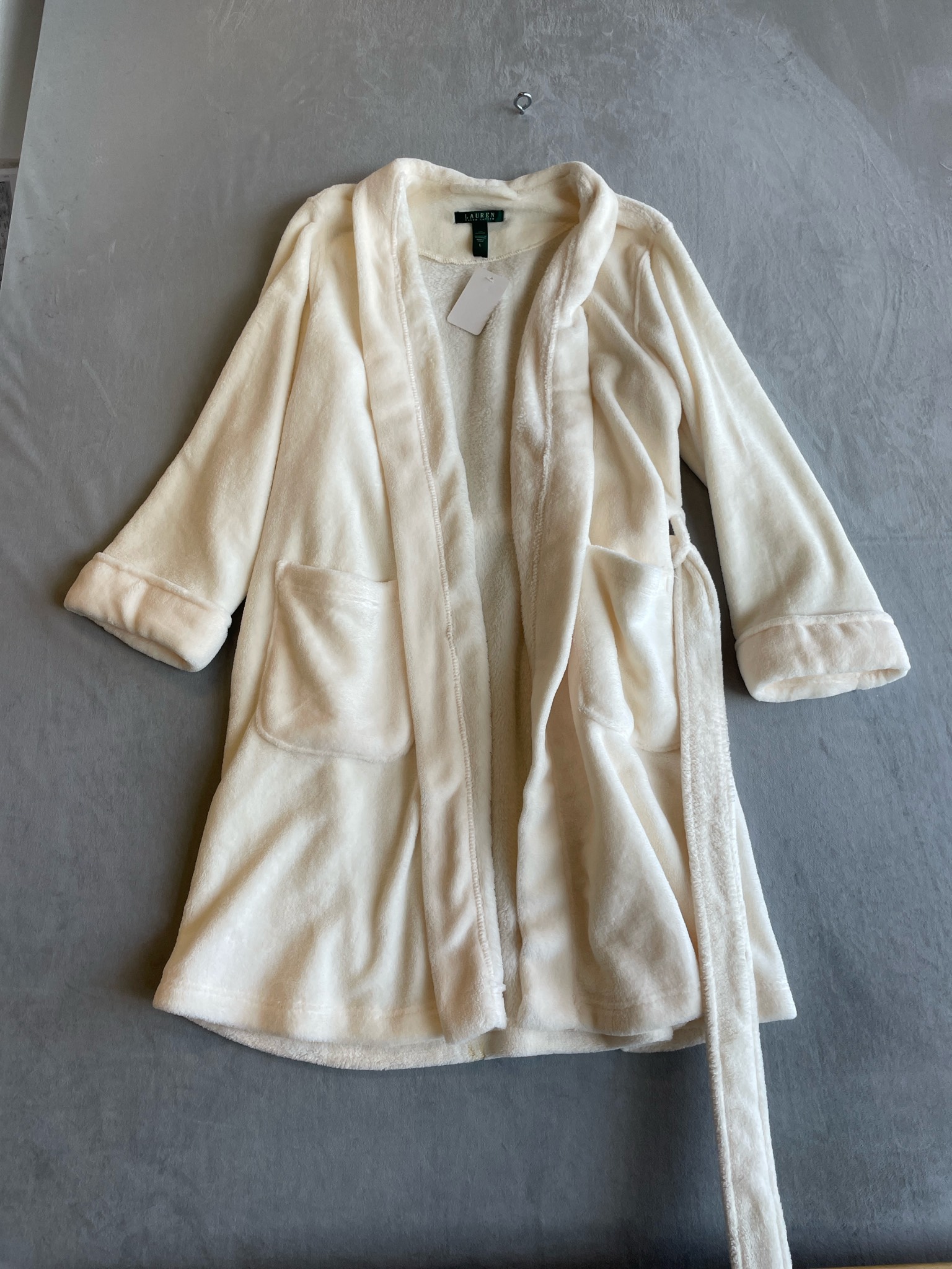 Lauren Ralph Lauren Ivory Polyester Plush Robe Size L