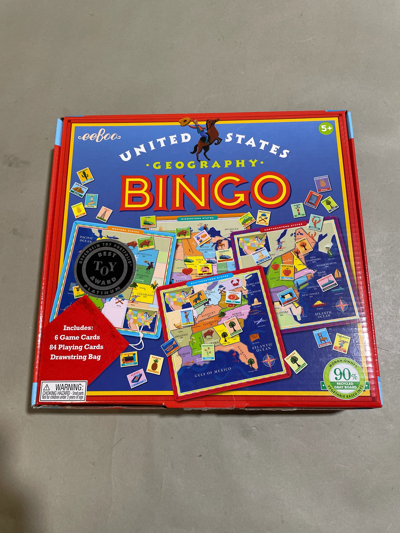 eeboo Blue United States Geography Bingo Game Size 5+
