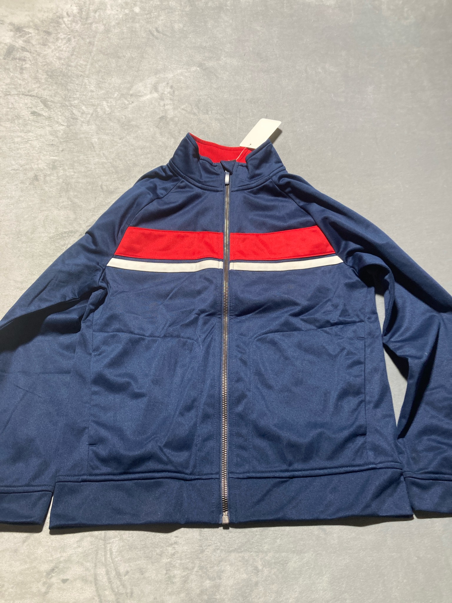 Athletic Works Navy Colorblock Synthetic Knit Track Jacket Size L (10-12)