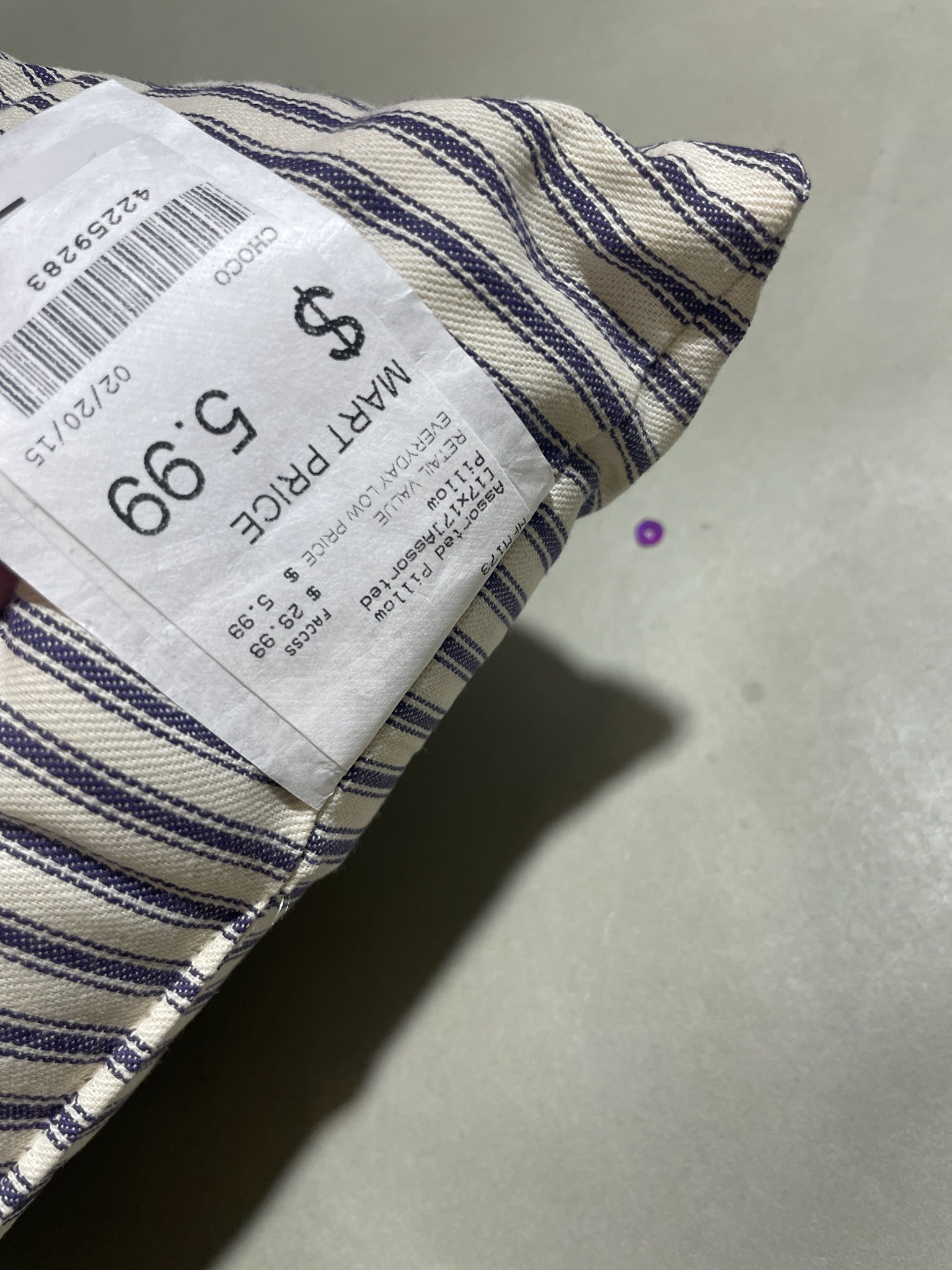 Off-White Navy Striped Rectangular Throw Pillow