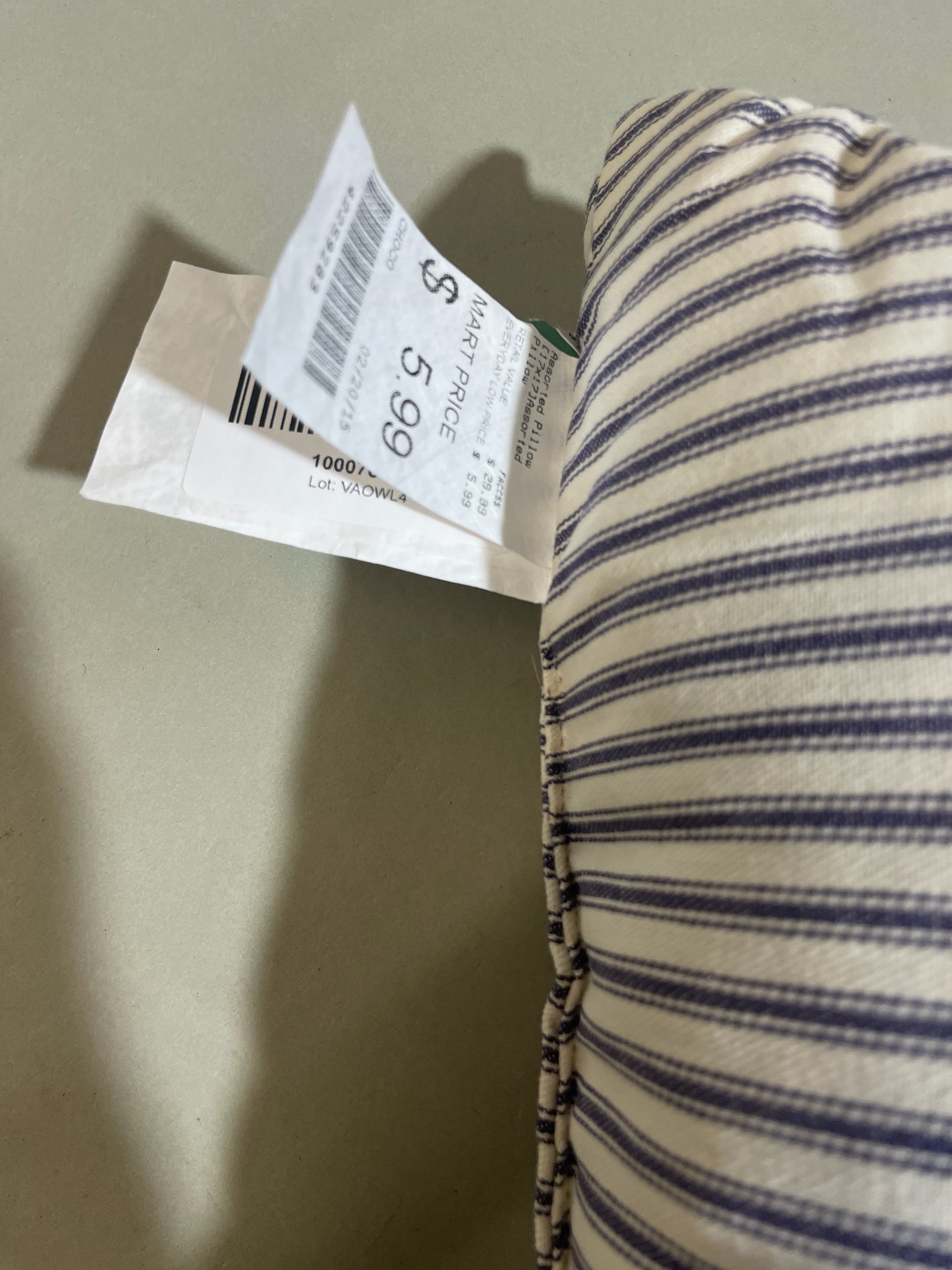 White and Navy Striped Rectangular Throw Pillow