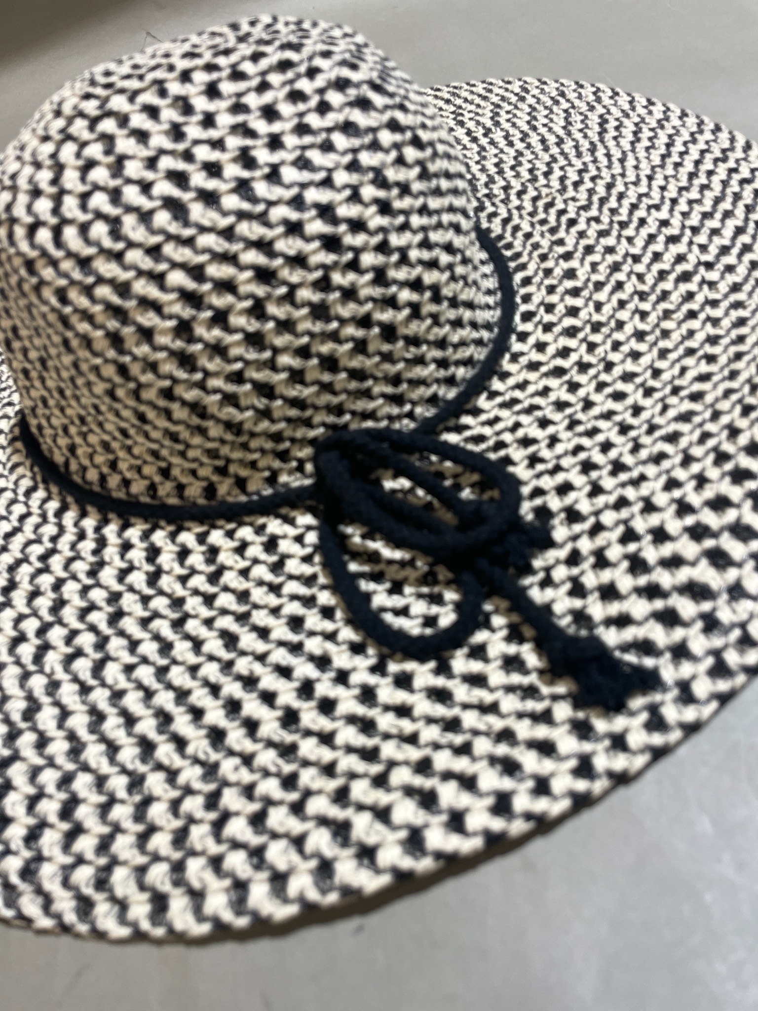 Black and White Wide-Brim Woven Sun Hat