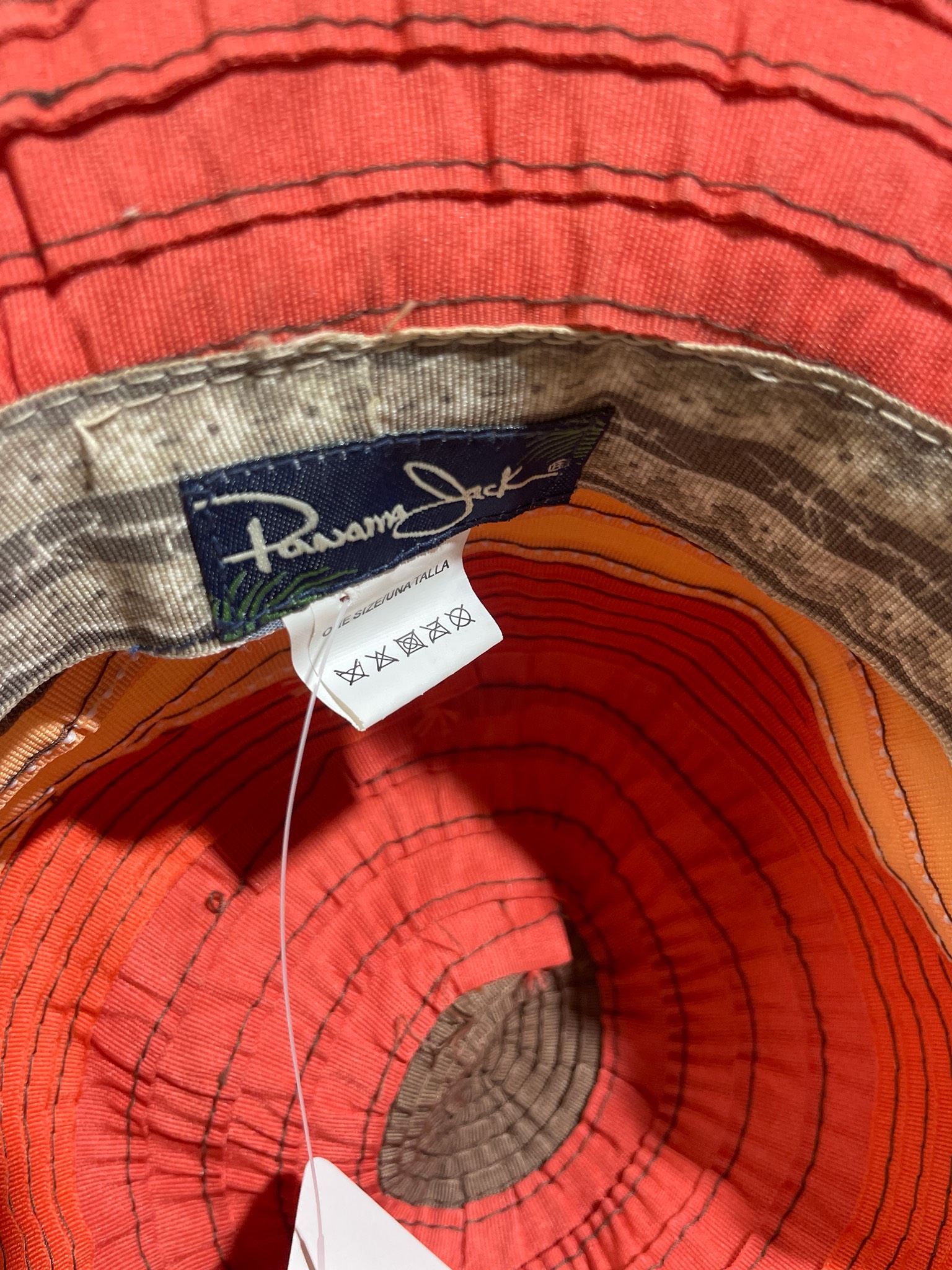 Panama Jack Coral Peach Striped Fabric Sun Hat Size One Size