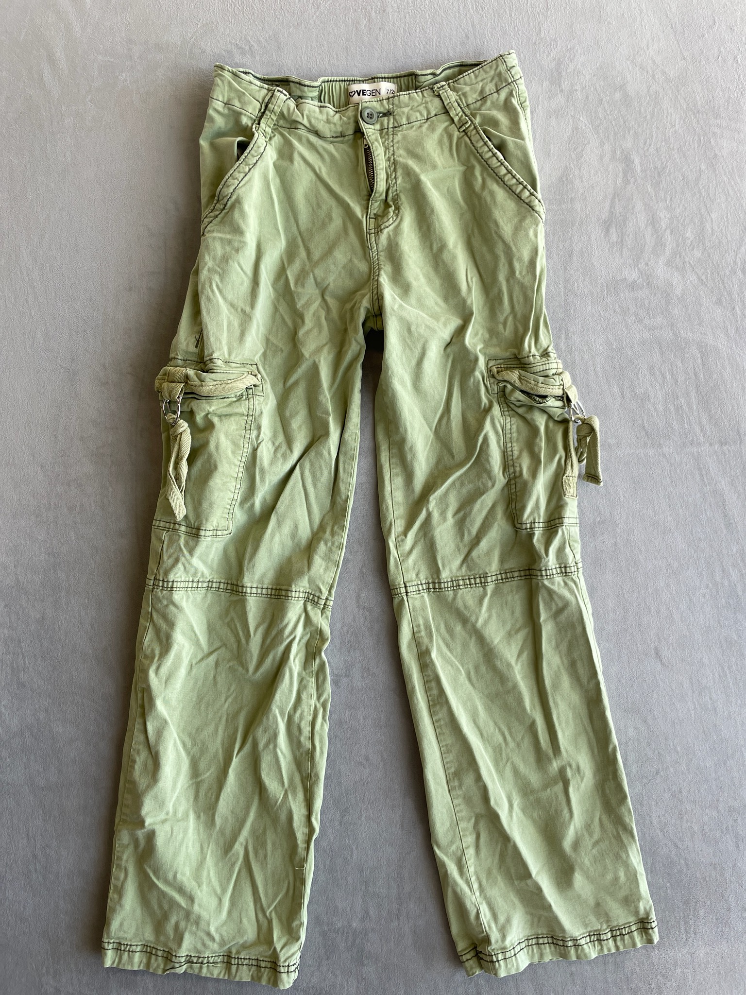 VEGEN Light Green Cotton-Blend Cargo Pants Size 7/2