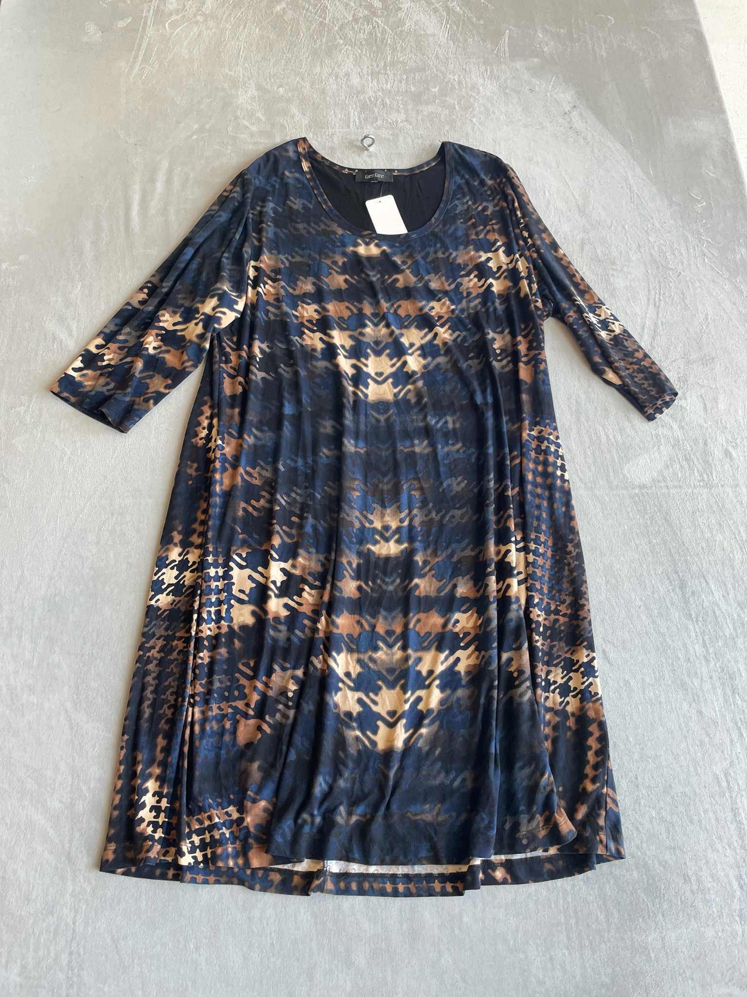 Karen Kane Navy Abstract Print Jersey Knit Dress