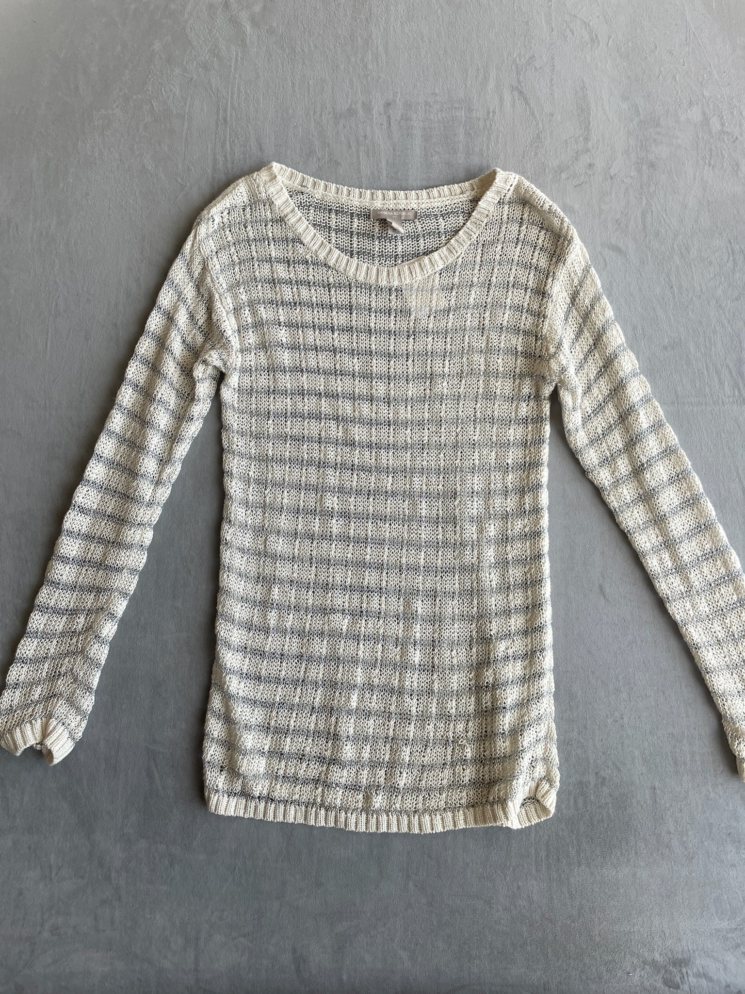 Banana Republic Cream Striped Cotton-Blend Sweater Size L