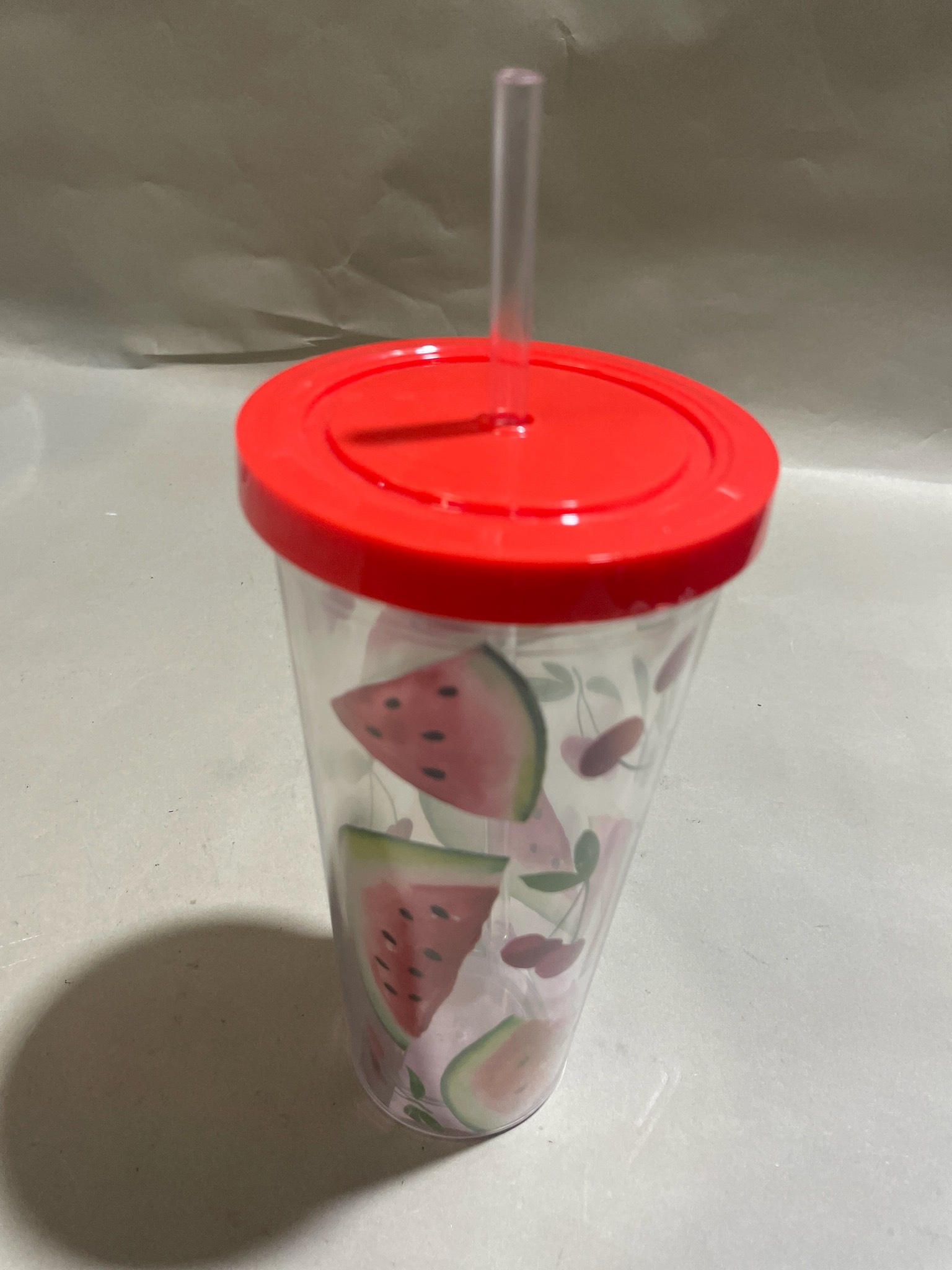 Clear Plastic Fruit Print Tumbler