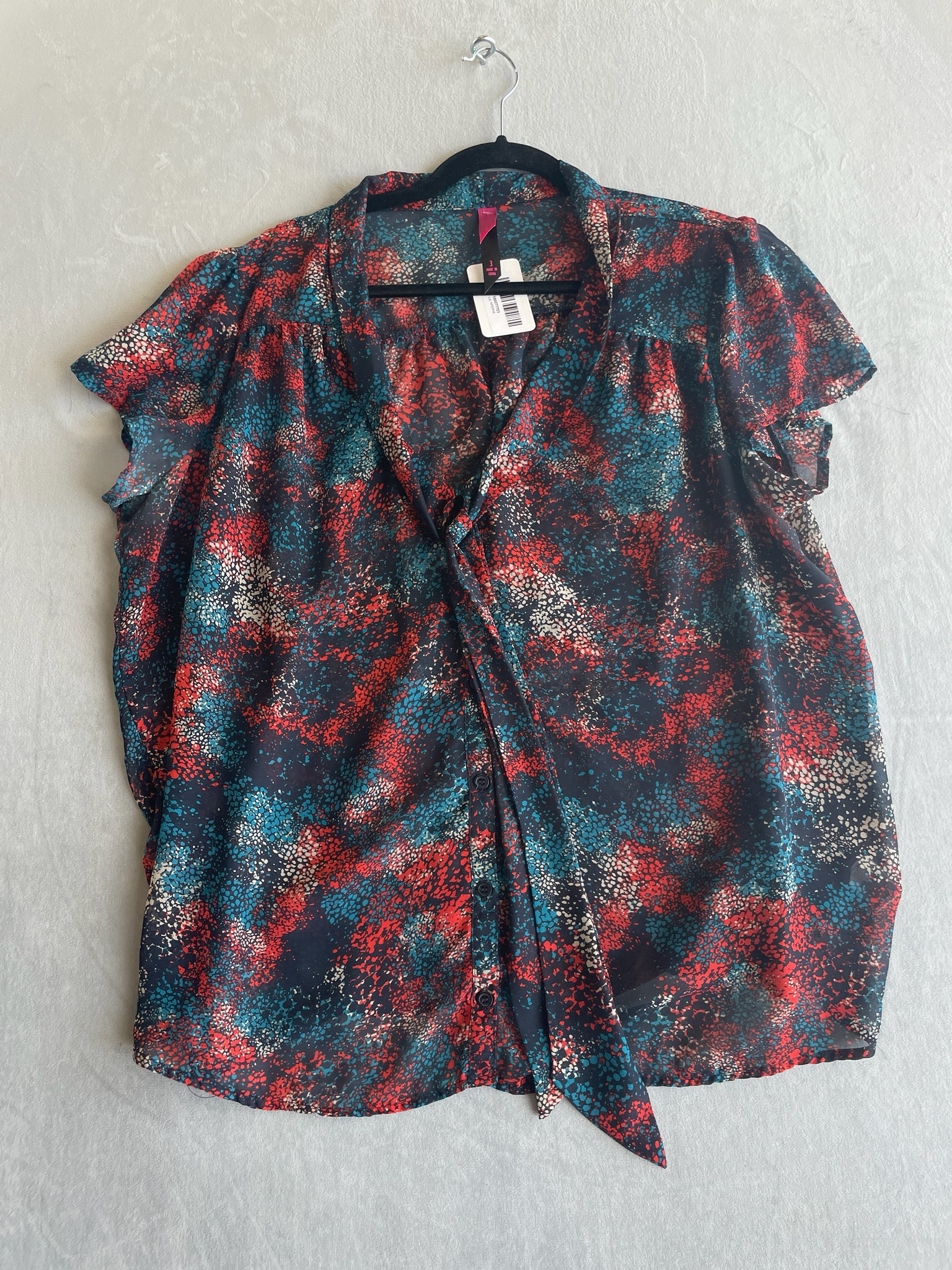 Dark Abstract Speckled Semi-Sheer Blouse Size 3