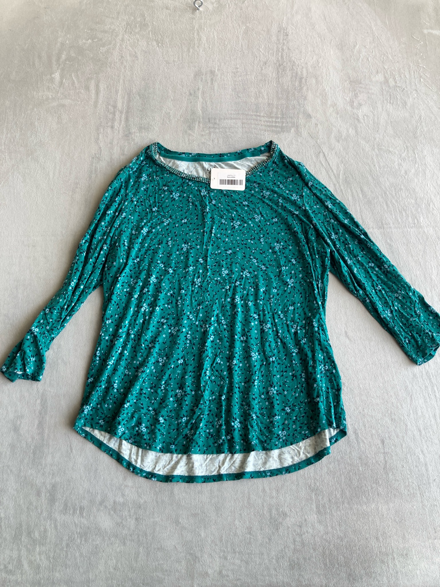 Westport Teal Ditsy Floral Rayon Blend Tunic Top Size XL