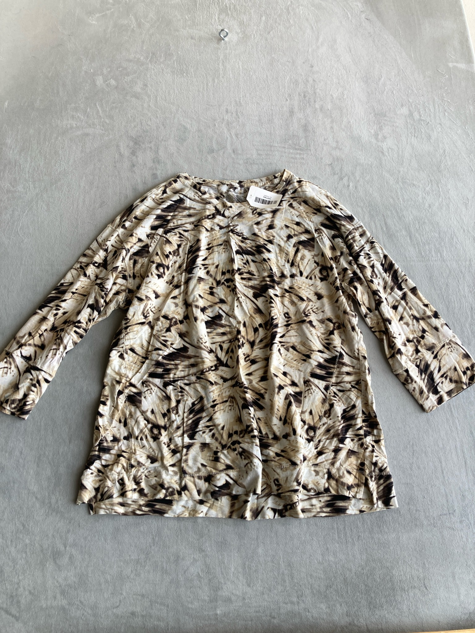 Westbound Cream Abstract Print Cotton-Modal Long Sleeve Top Size XL