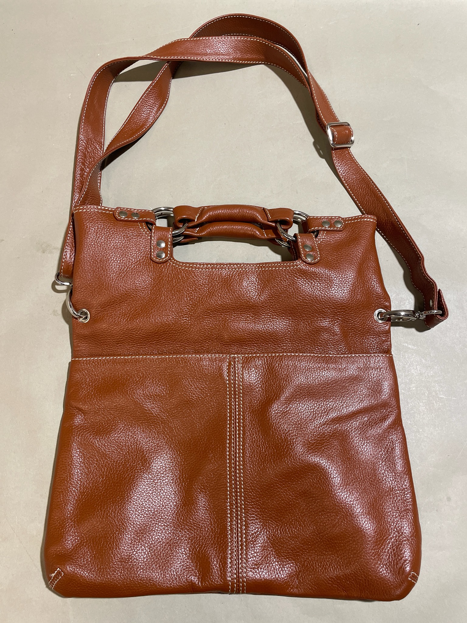 Cognac Pebbled Leather-Look Crossbody Bag