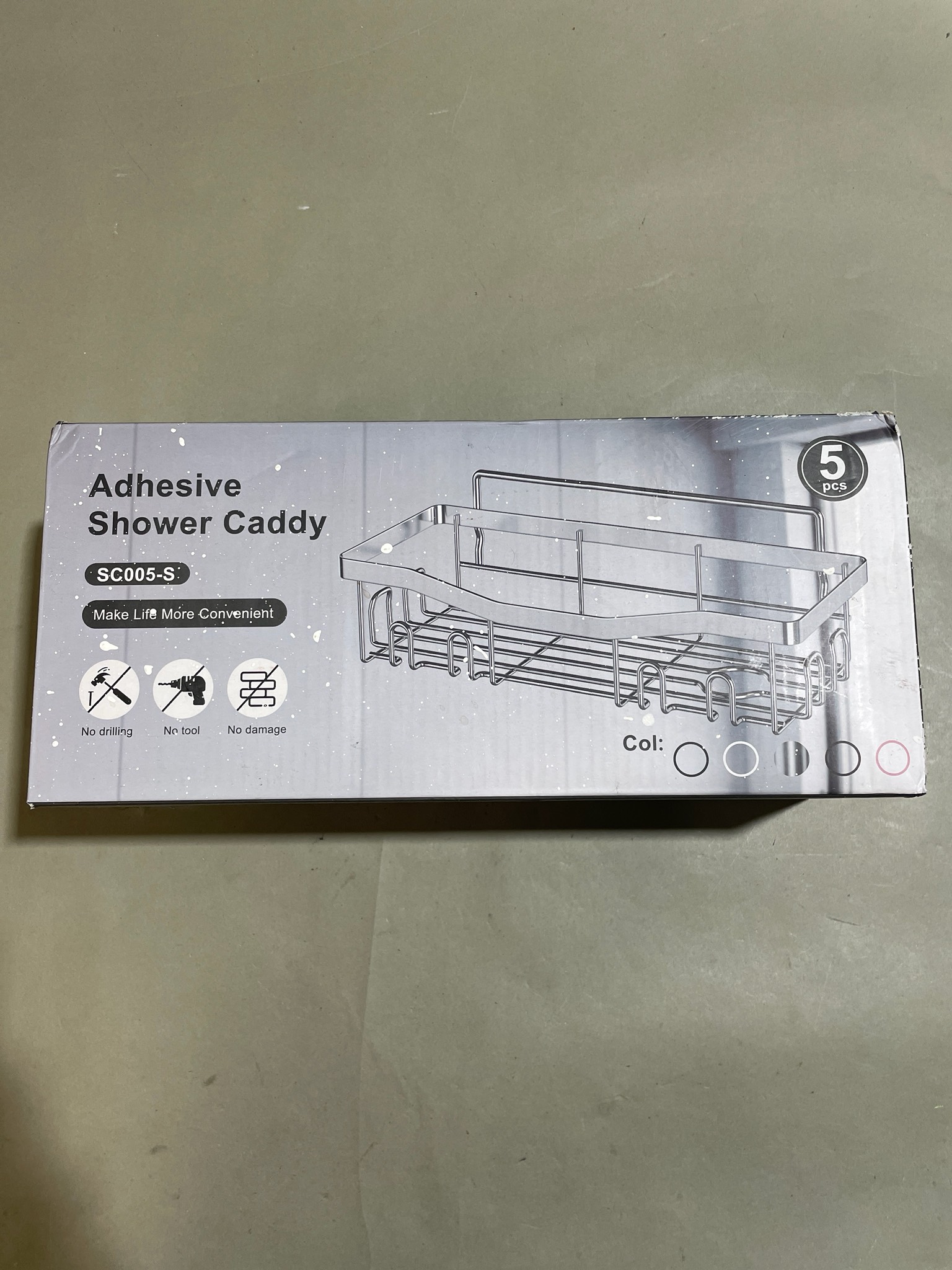 Youvip Silver 5-Piece Adhesive Shower Caddy Set