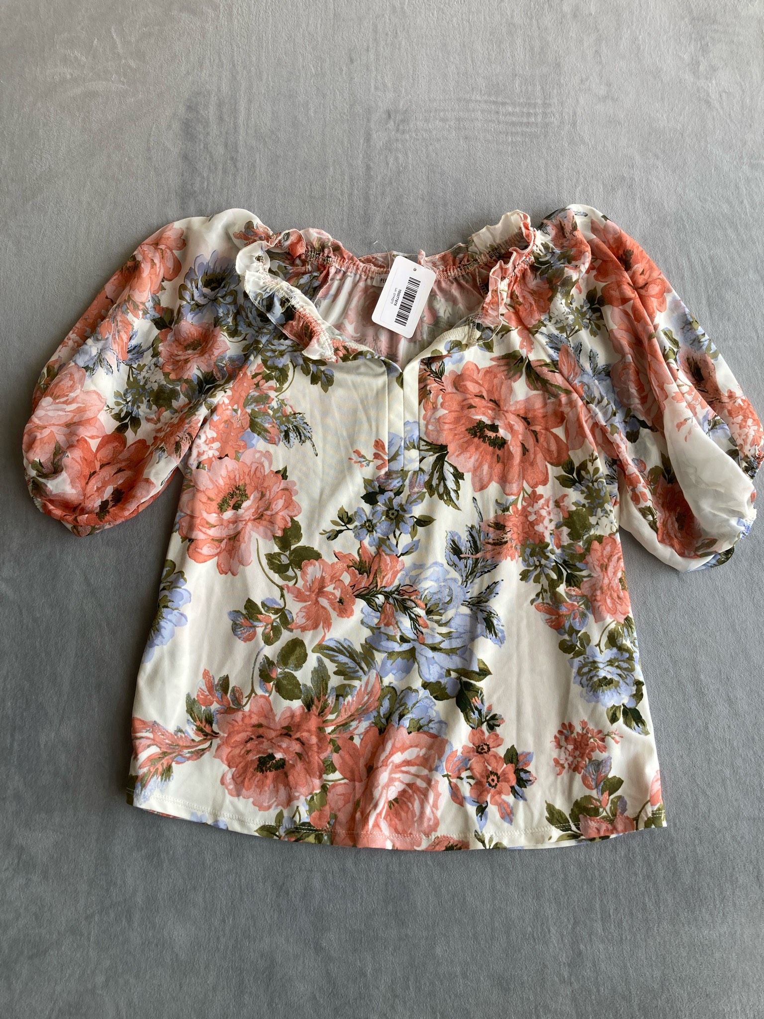 Perseption Concept Cream Floral Lightweight Woven Blouse