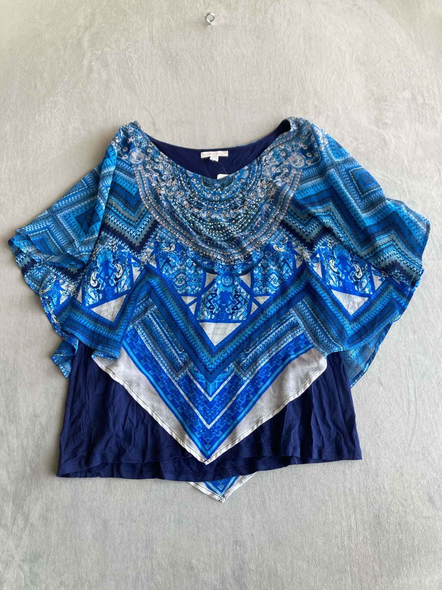 Westport Blue Chevron Poncho-Style Top Size 1X
