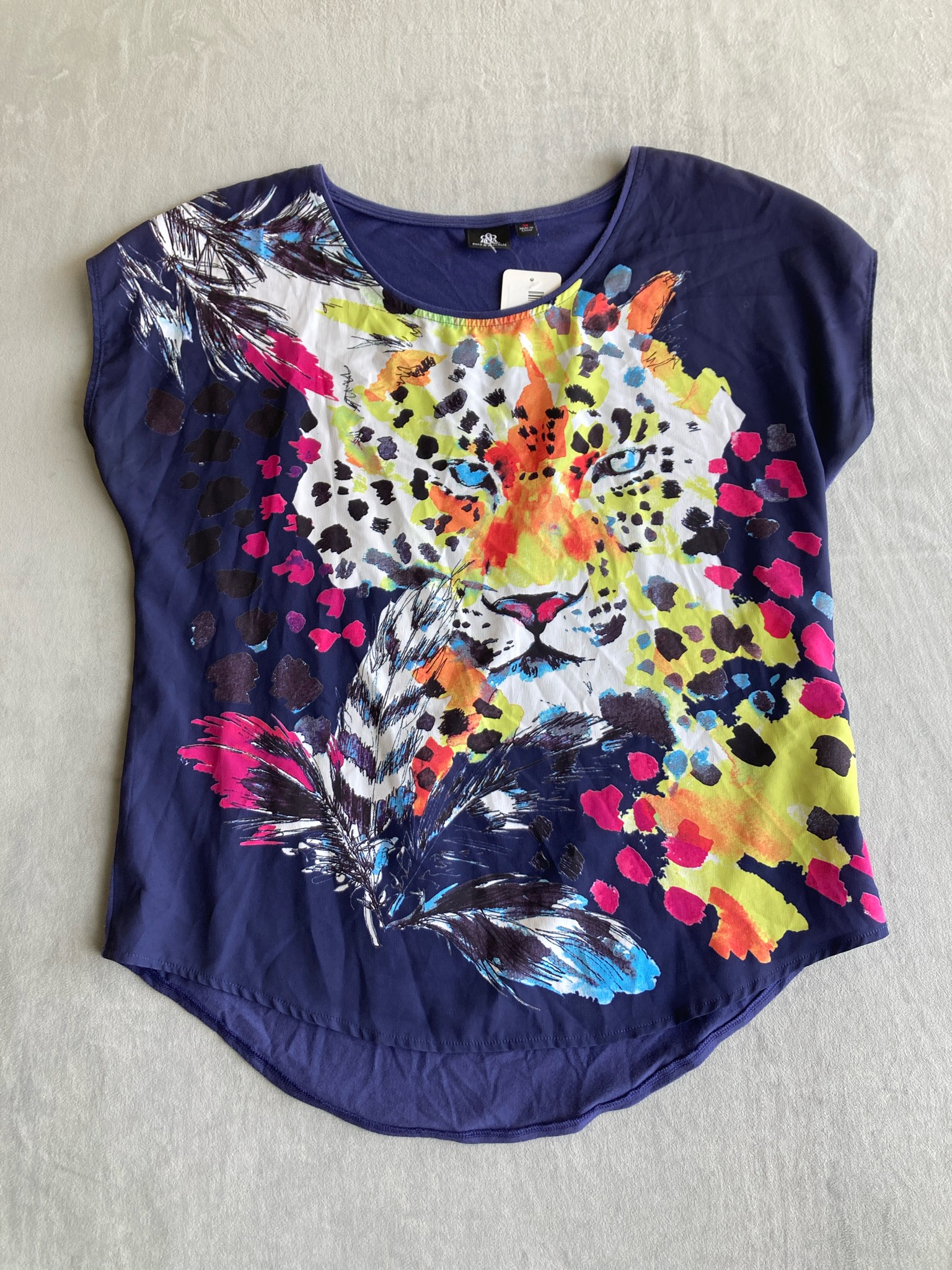 Rock & Republic Navy Multicolor Leopard Jersey Tunic Size M