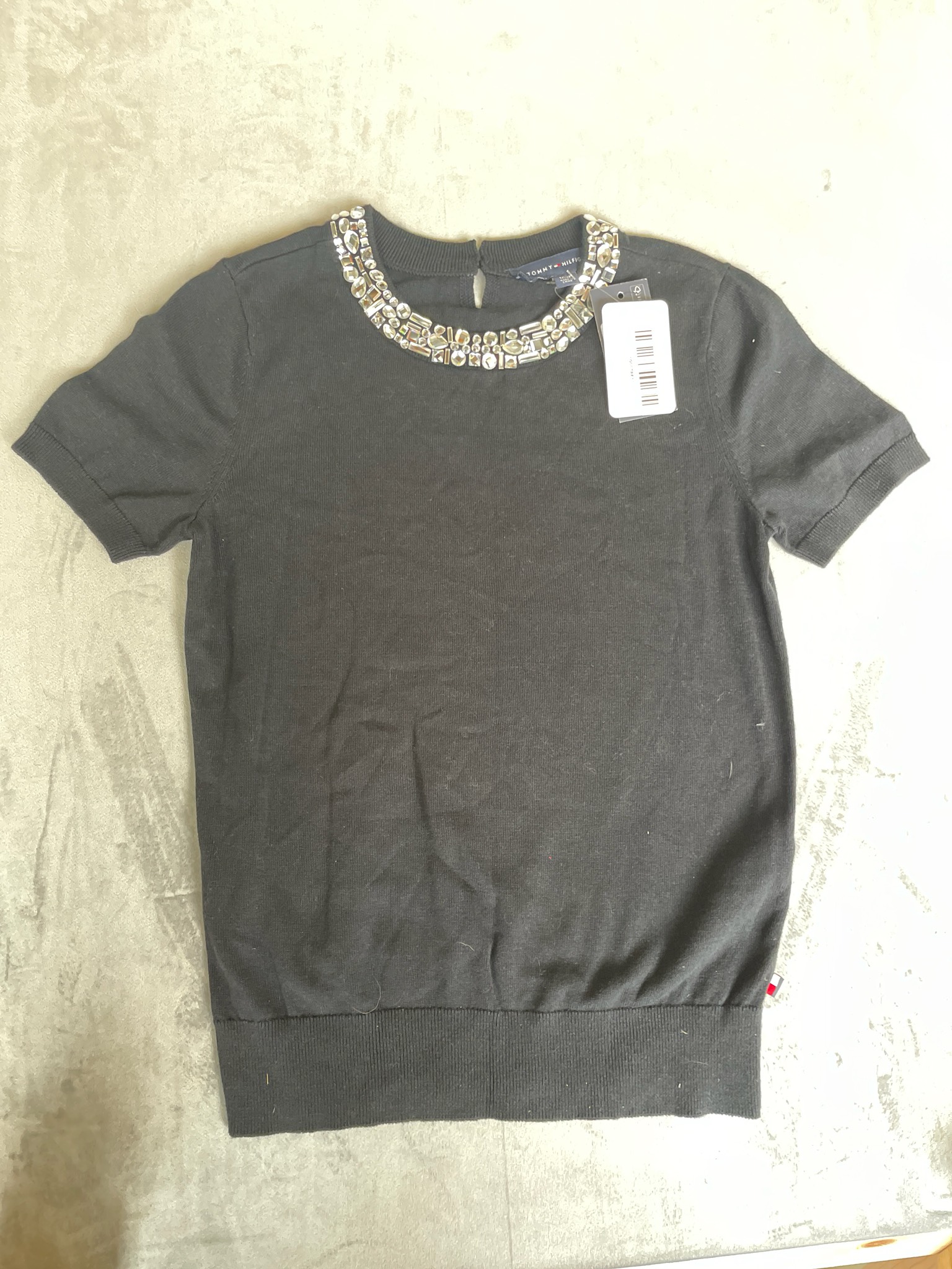 Tommy Hilfiger Black Knit Short-Sleeve Sweater Size XS
