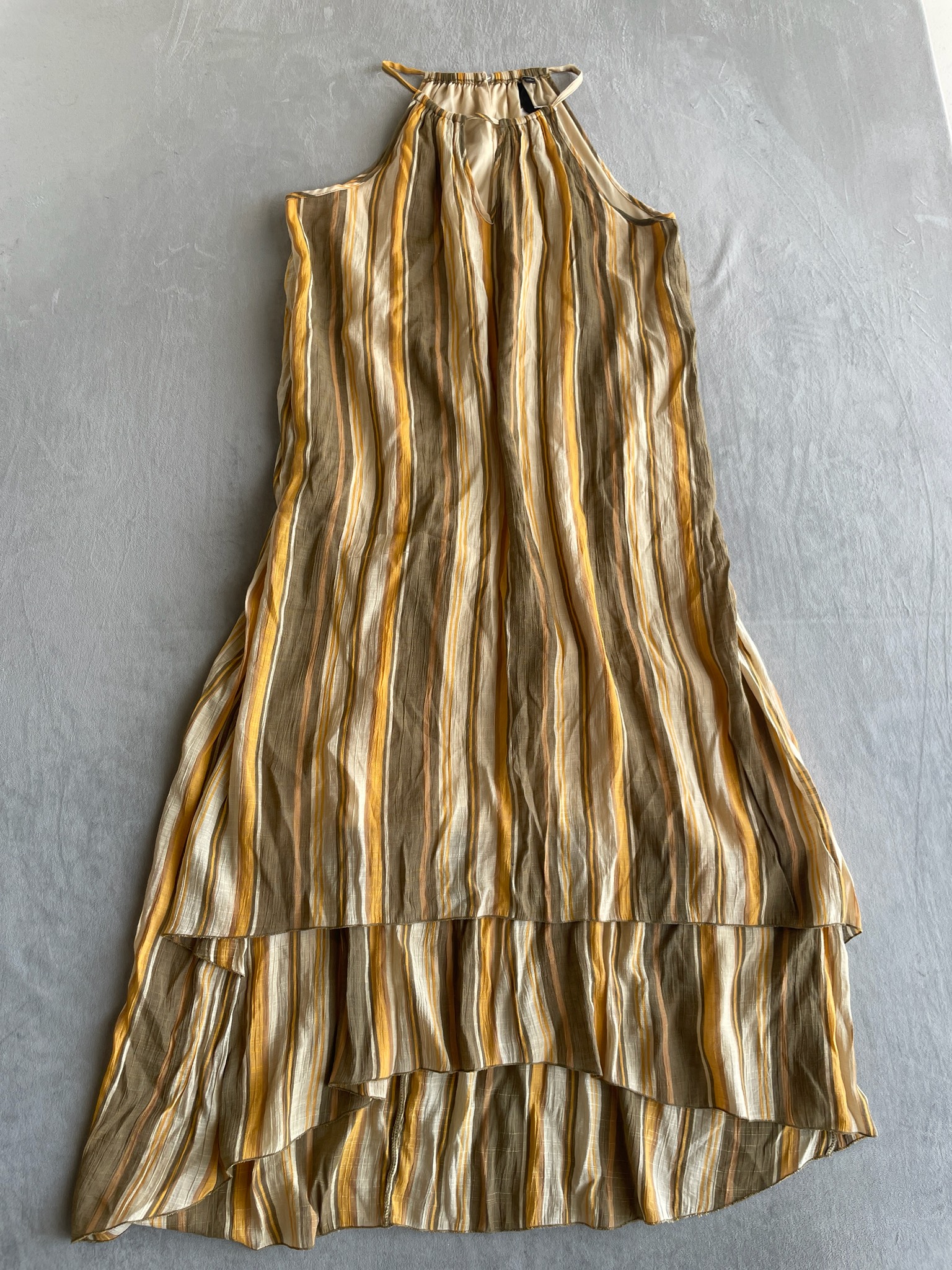gabrielle Mustard Olive Cream Striped Woven Dress