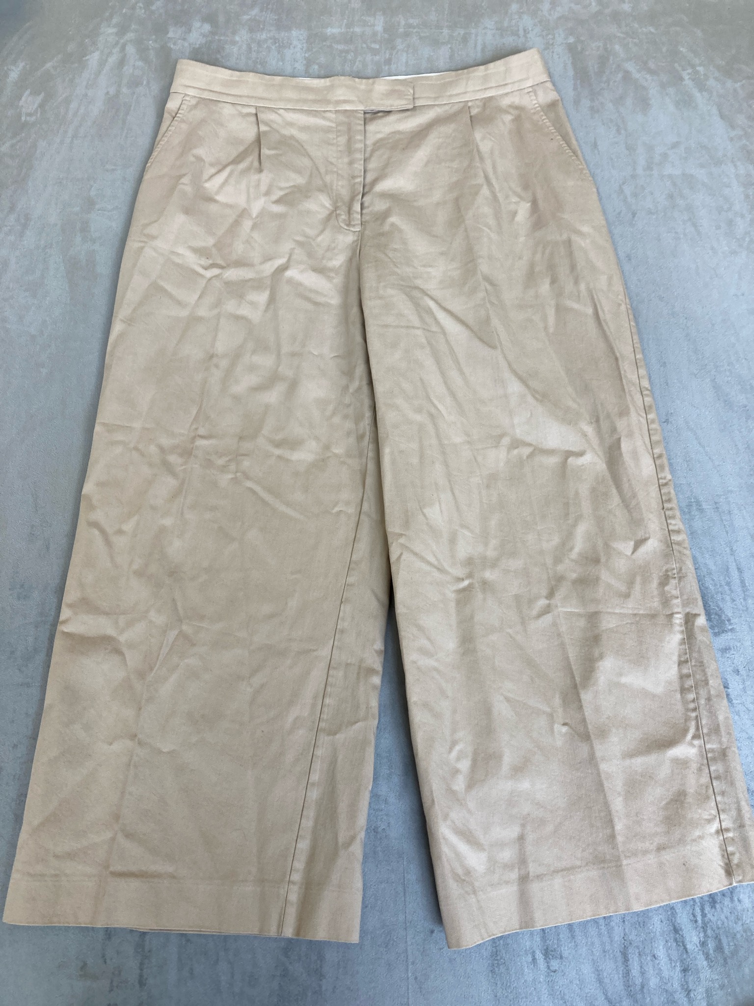 ZARA Beige Twill Wide-Leg Trousers Size Large