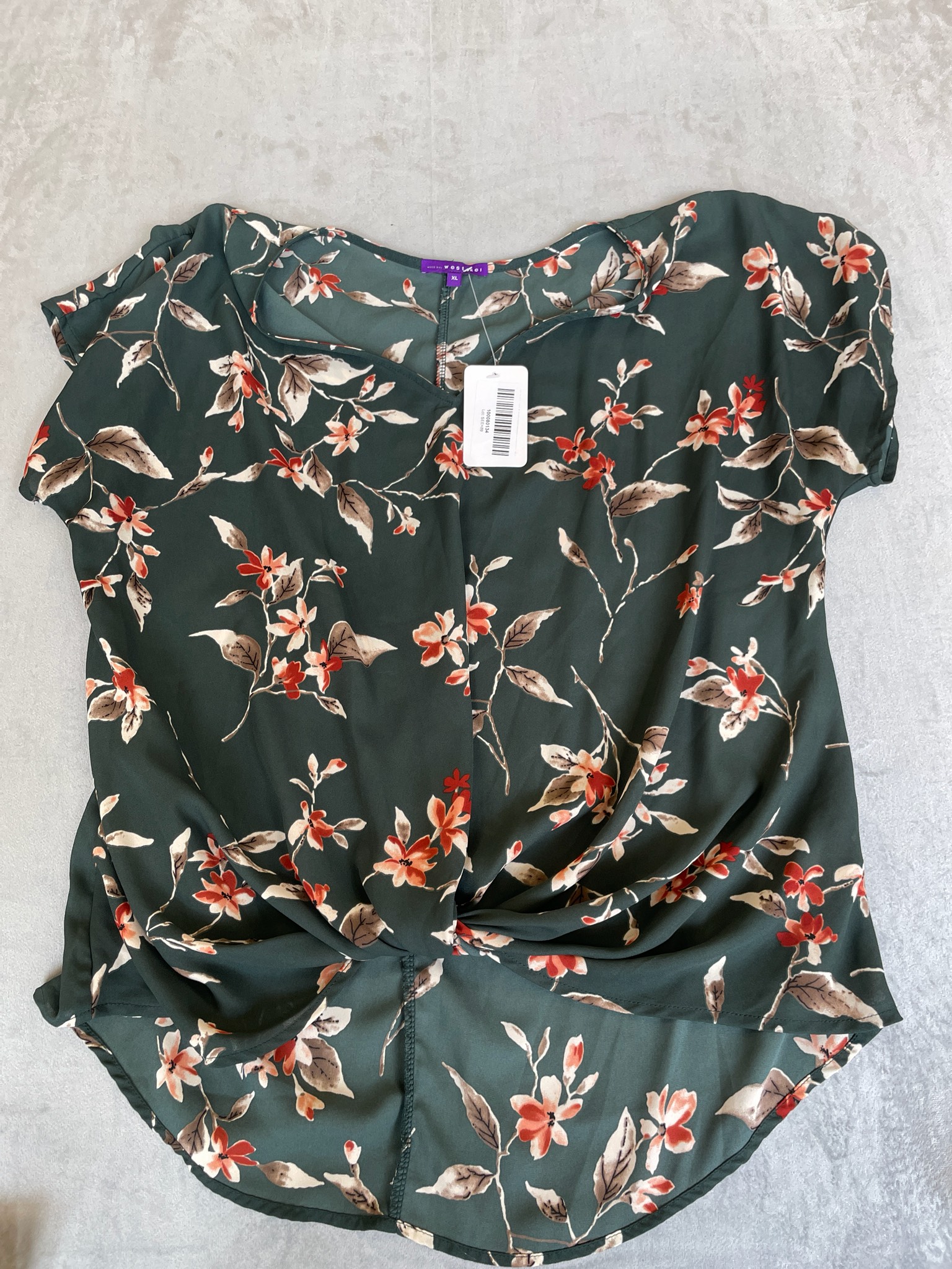 West Kei Dark Green Floral Lightweight Woven Blouse Size XL