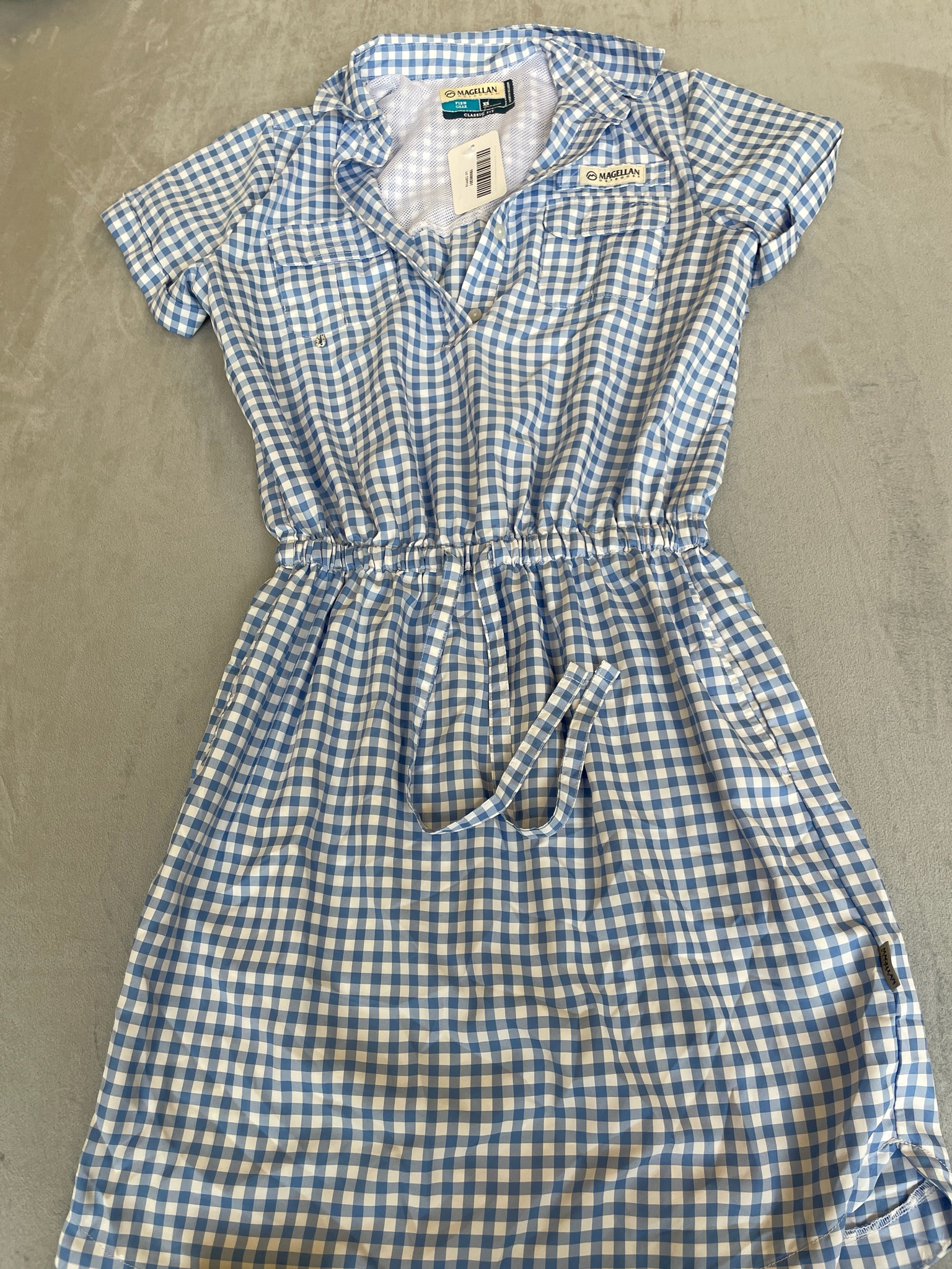 Magellan Outdoors Light Blue and White Gingham Shirtdress Size XS