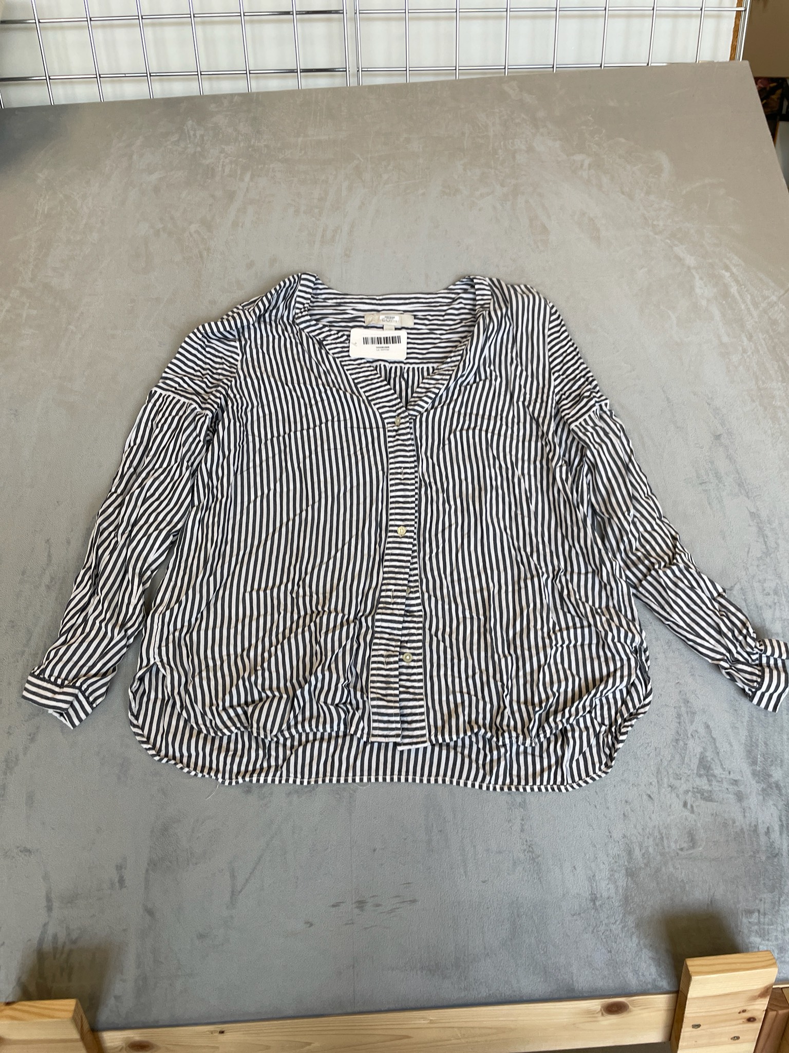 LOFT Black and White Striped Lightweight Blouse Size L