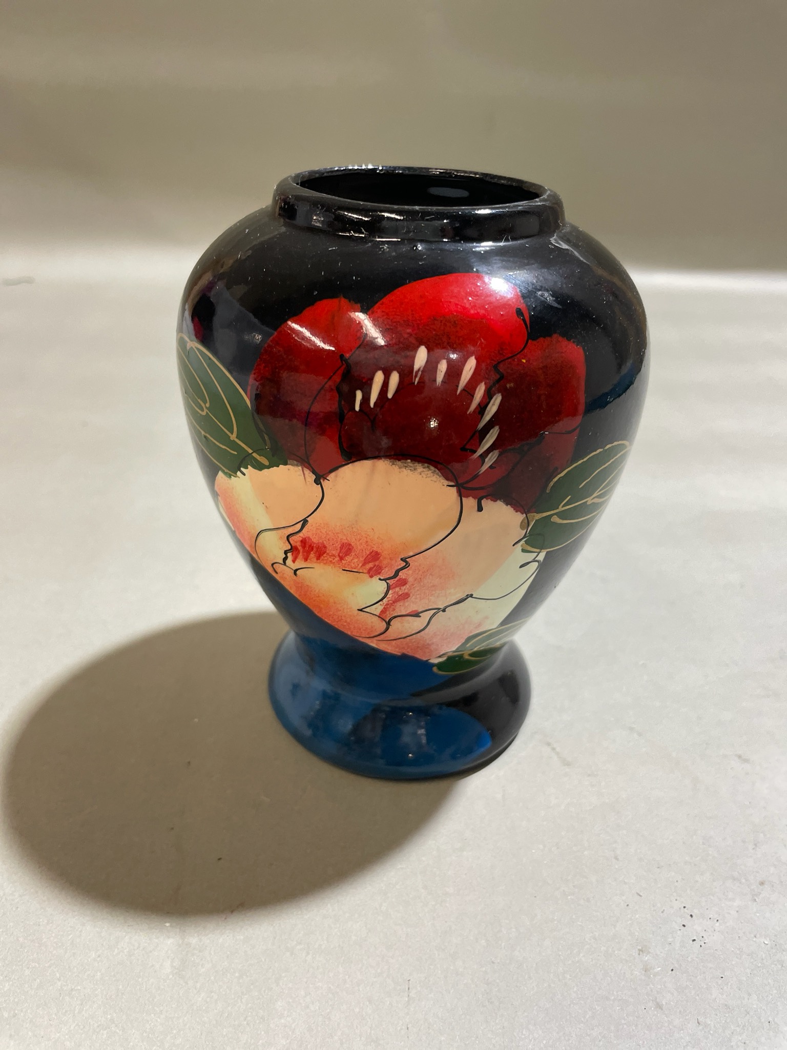 Black Hand-Painted Floral Ceramic Vase