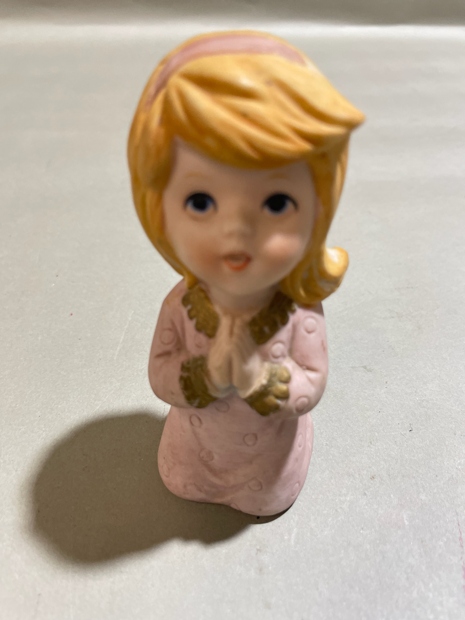 Pink Ceramic Praying Girl Figurine