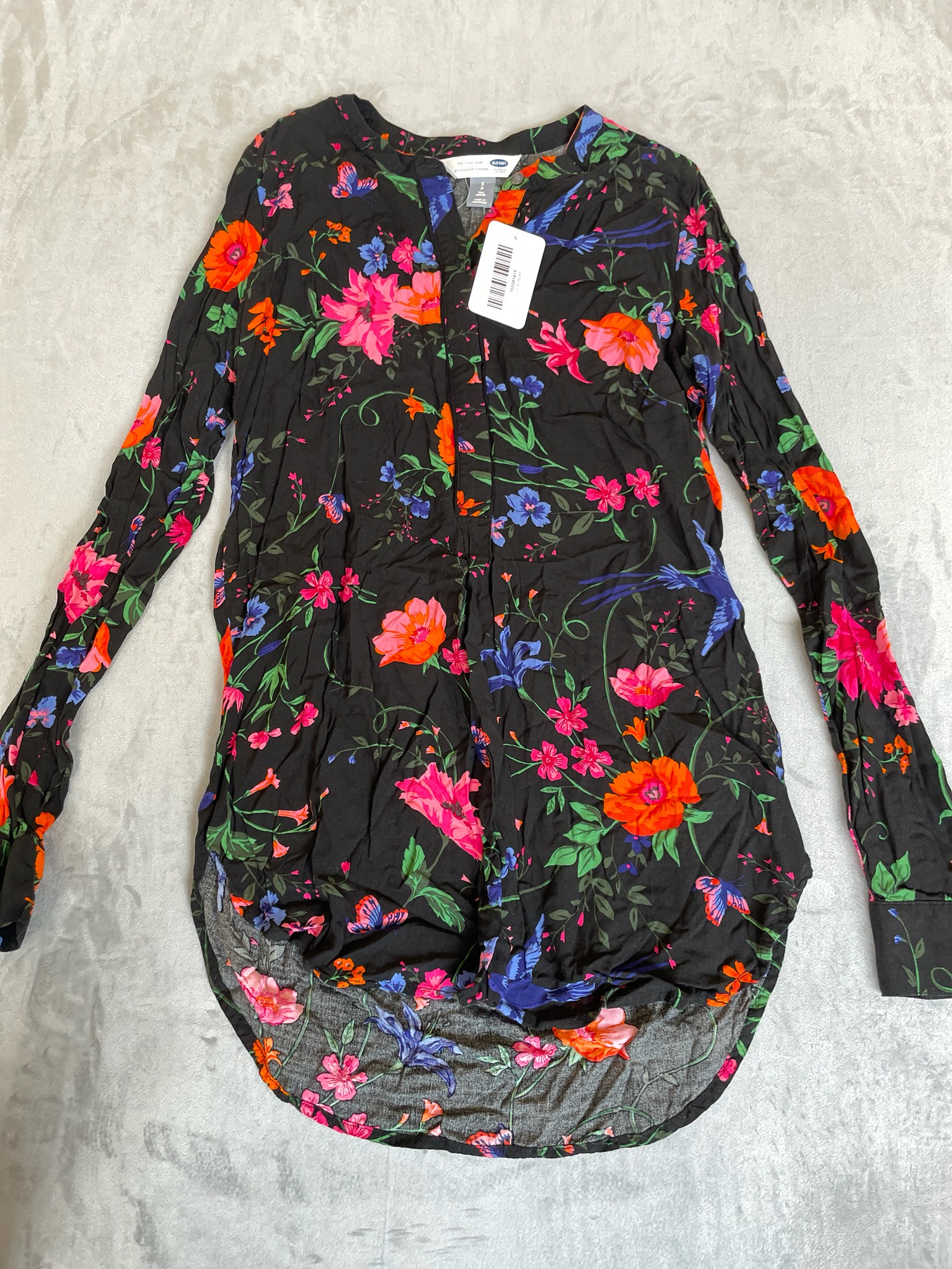 Old Navy Black Floral Rayon Tunic Size S Tall