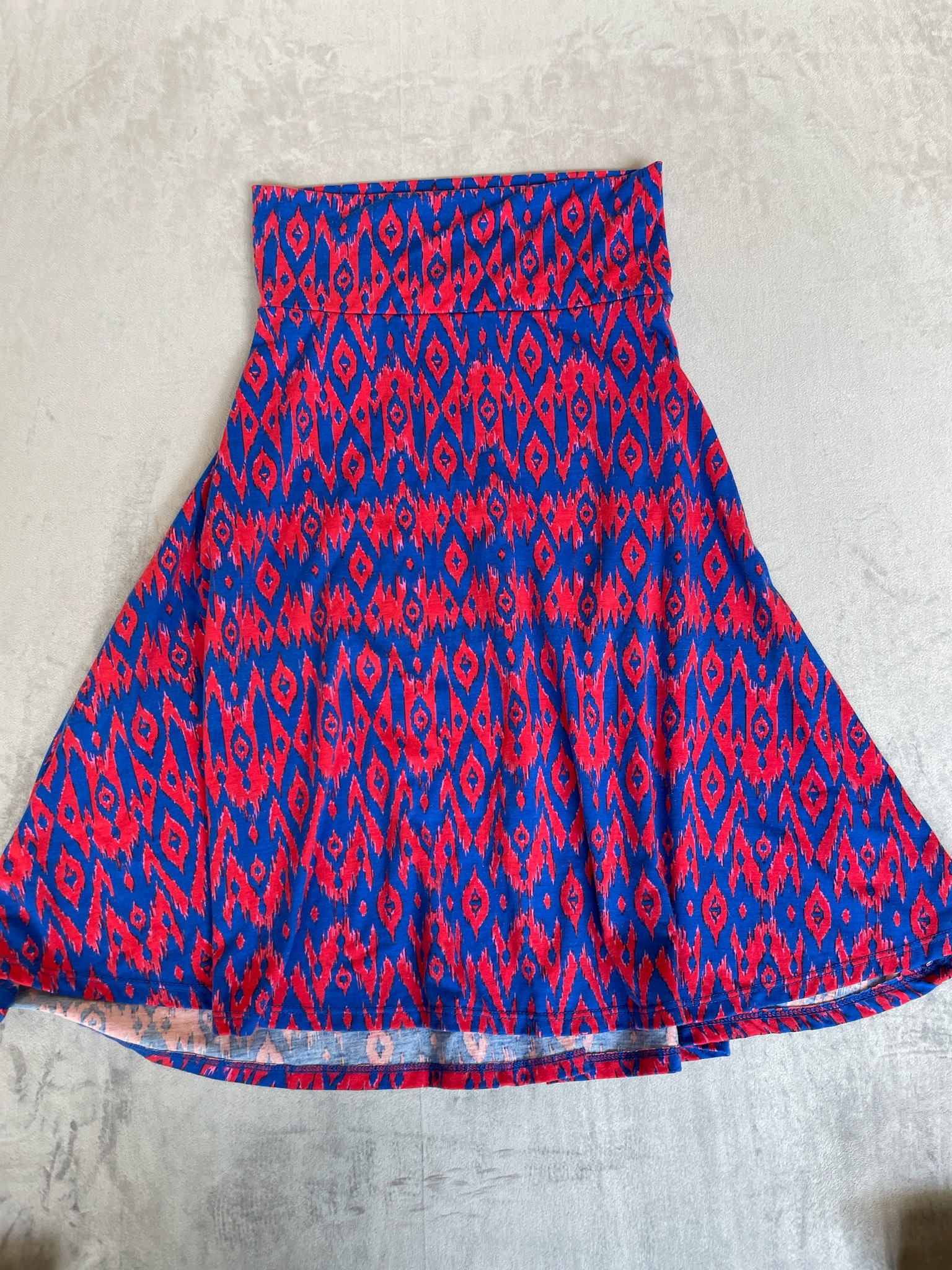 Blue and Red Ikat Polyester-Blend Strapless Dress Size XS
