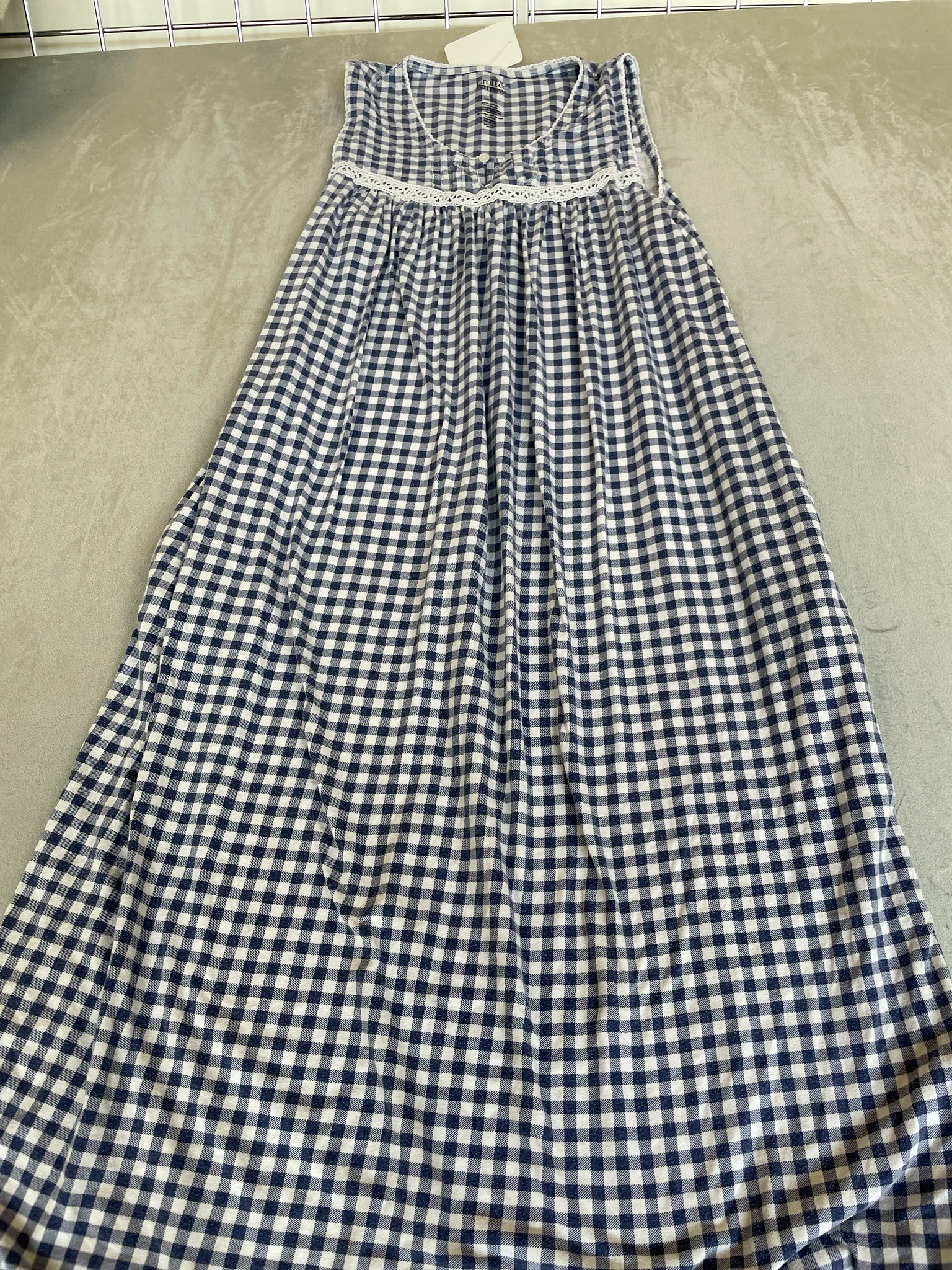 croft & barrow Navy Blue and White Gingham Cotton-Poly Nightgown Size M