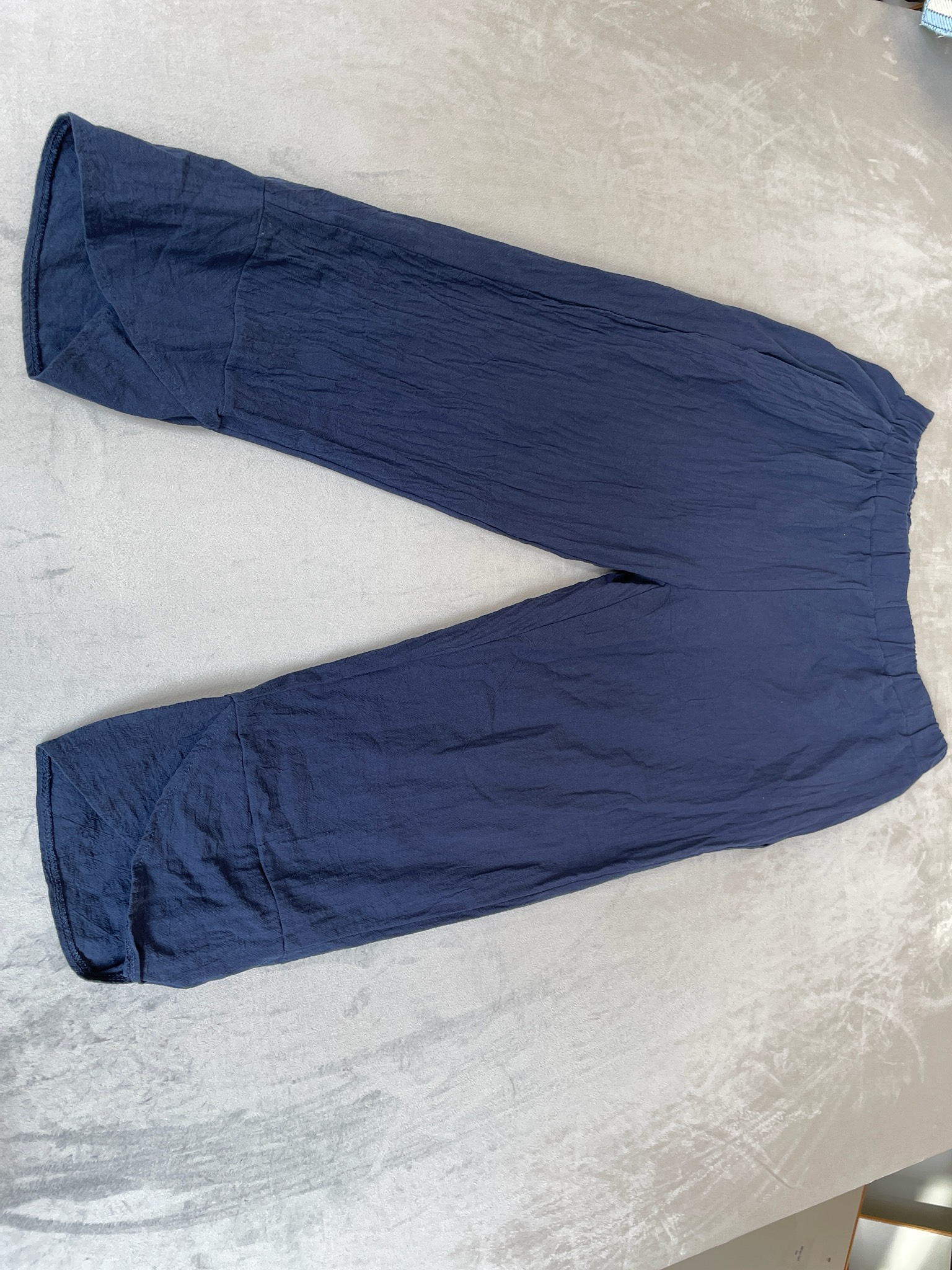 Navy Blue Crinkled Wide-Leg Pants Size XL