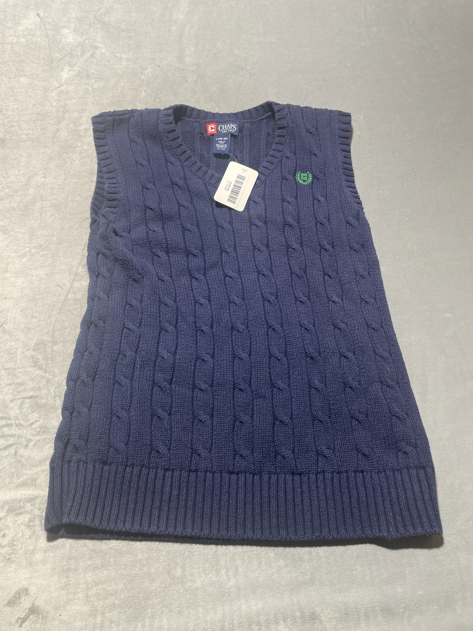 Chaps Navy Cable Knit Cotton Sweater Vest Size L (14-16)