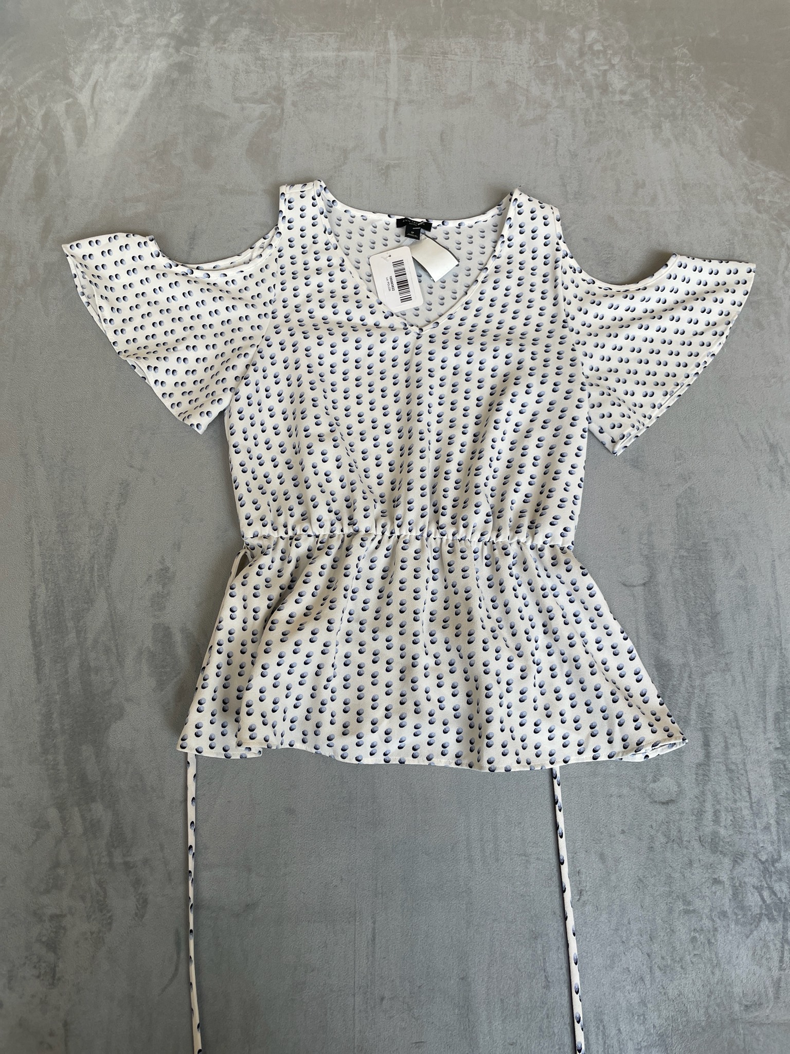 Ann Taylor White Polka Dot Woven Peplum Blouse Size SP