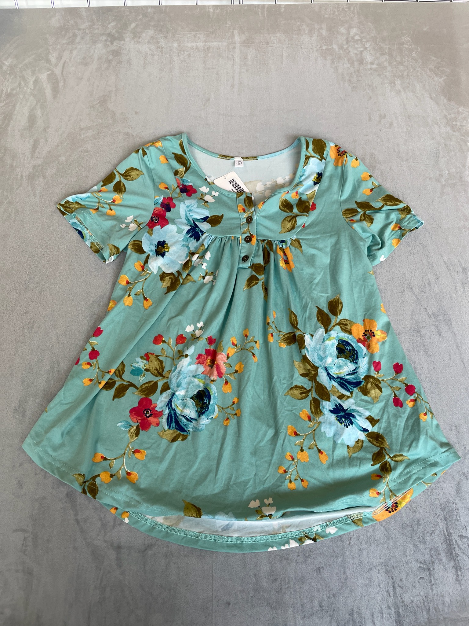 Mint Floral Jersey Knit Top Size Large