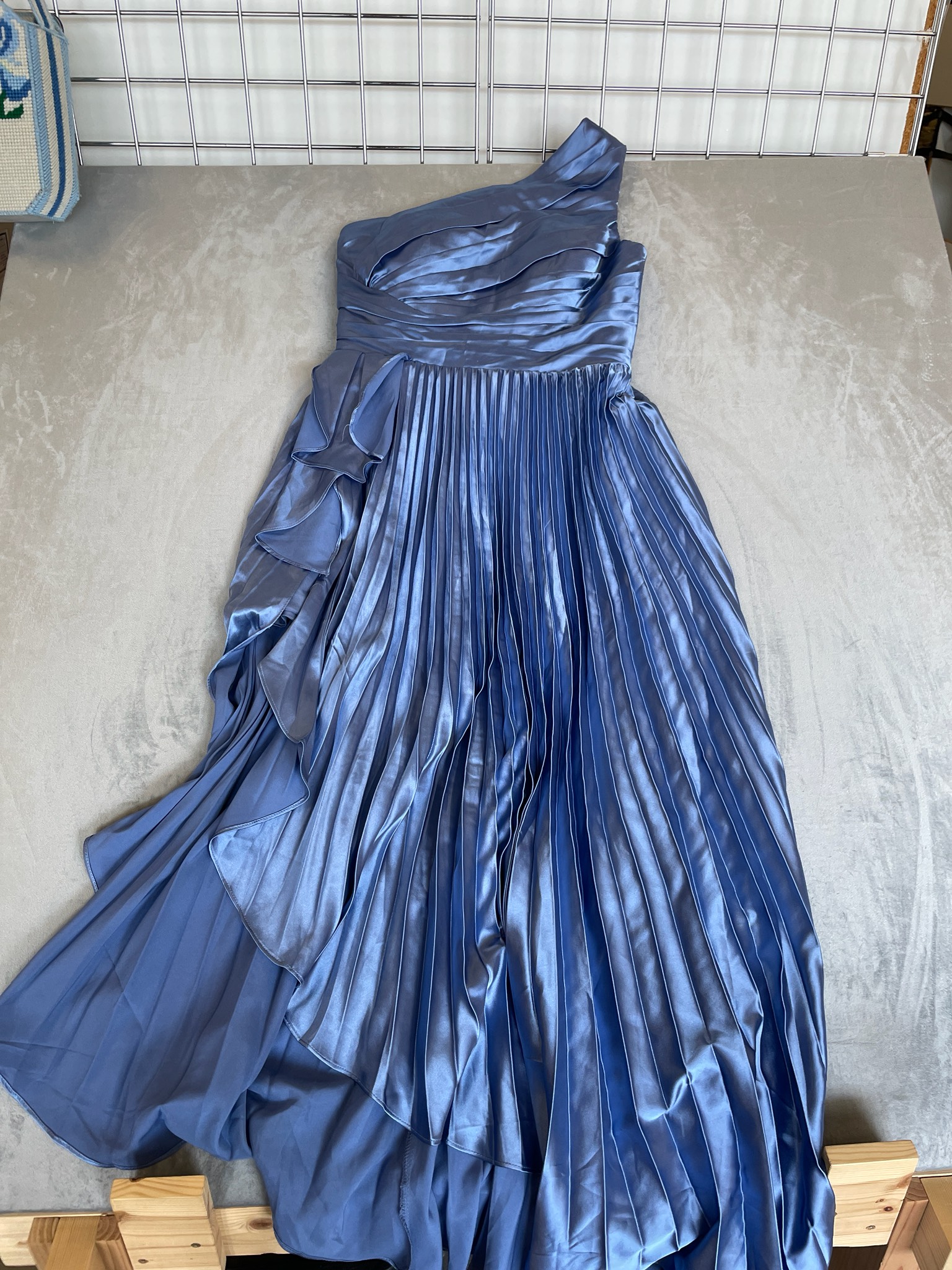 Zotena Steel Blue Satin One-Shoulder Dress Size Size 10