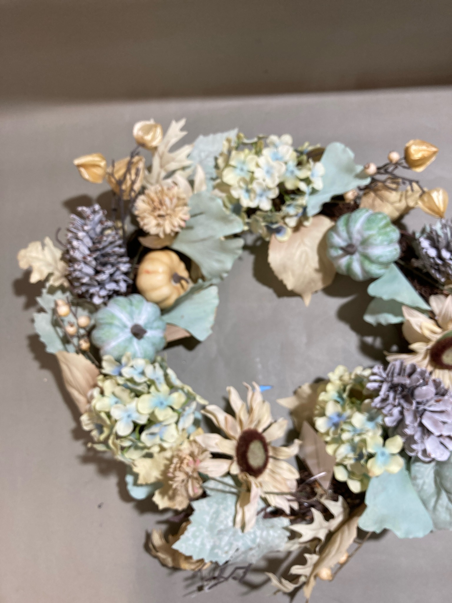 Aqua and Beige Grapevine Wreath