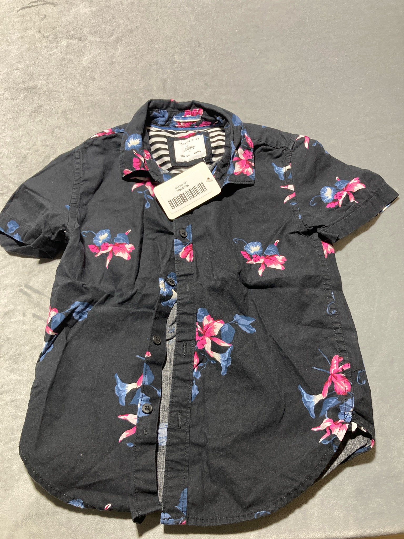 Cactus Boys Black Floral Cotton Short-Sleeve Button-Up Shirt Size Size 5/6