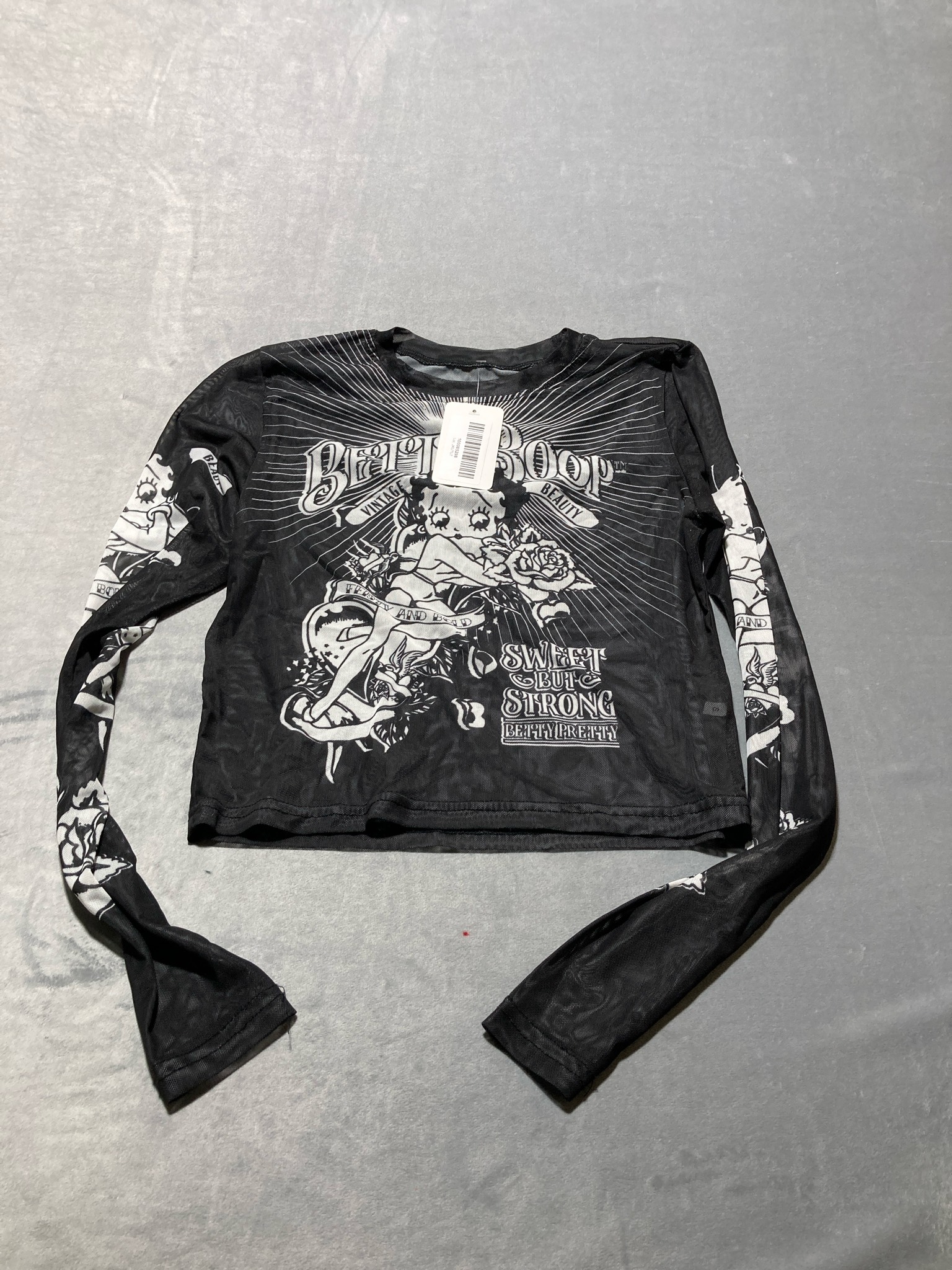 Betty Boop Black Mesh Long Sleeve Top Size Size 5