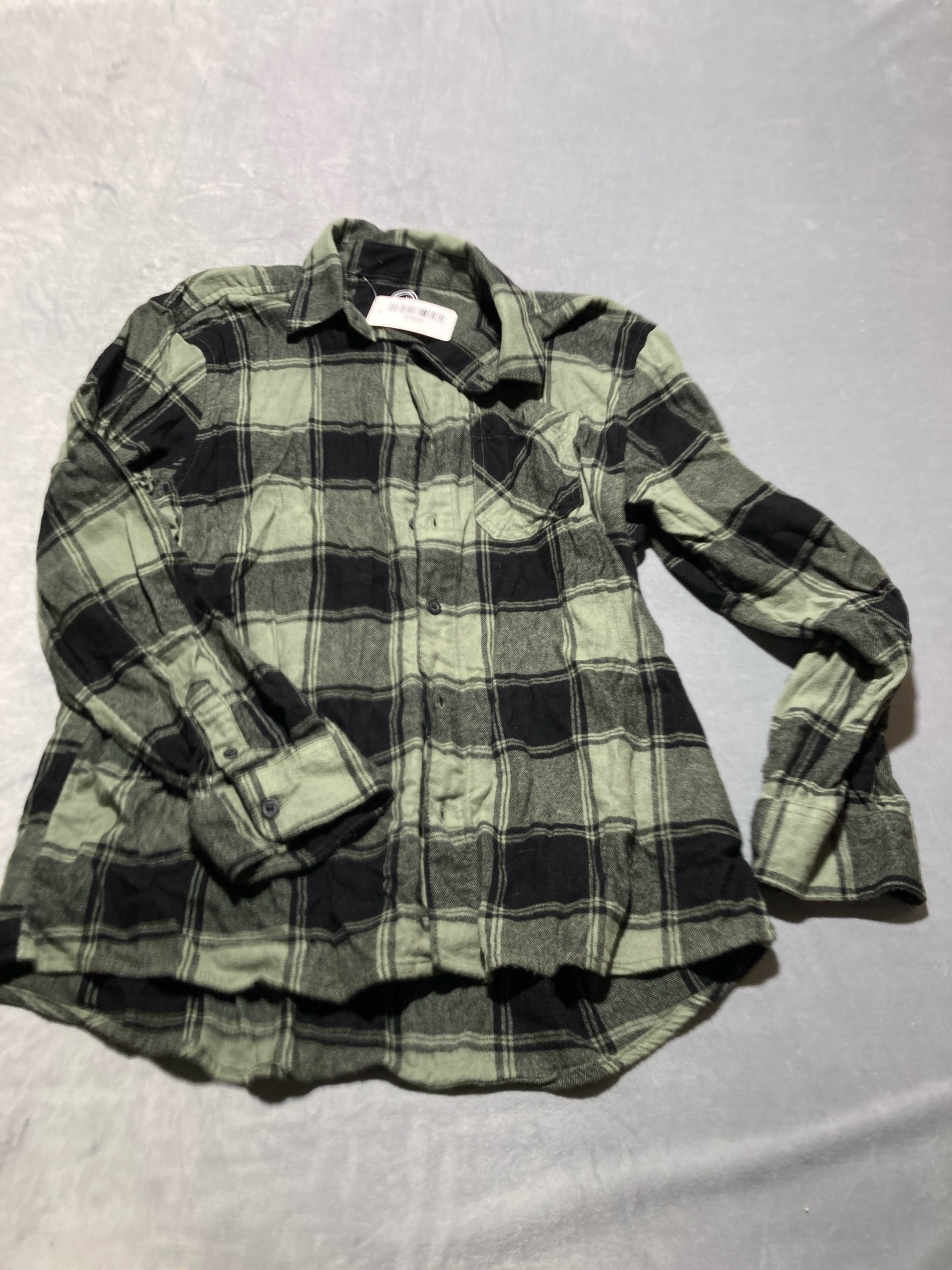 Wonder Nation Olive Green and Black Plaid Flannel Shirt Size XL (14-16) husky