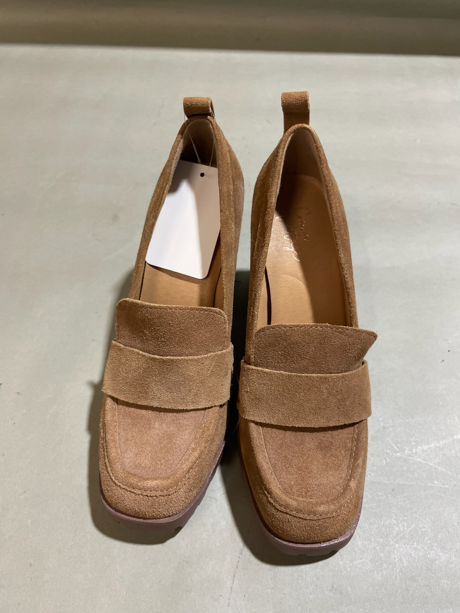 Tan Suede Heeled Loafers
